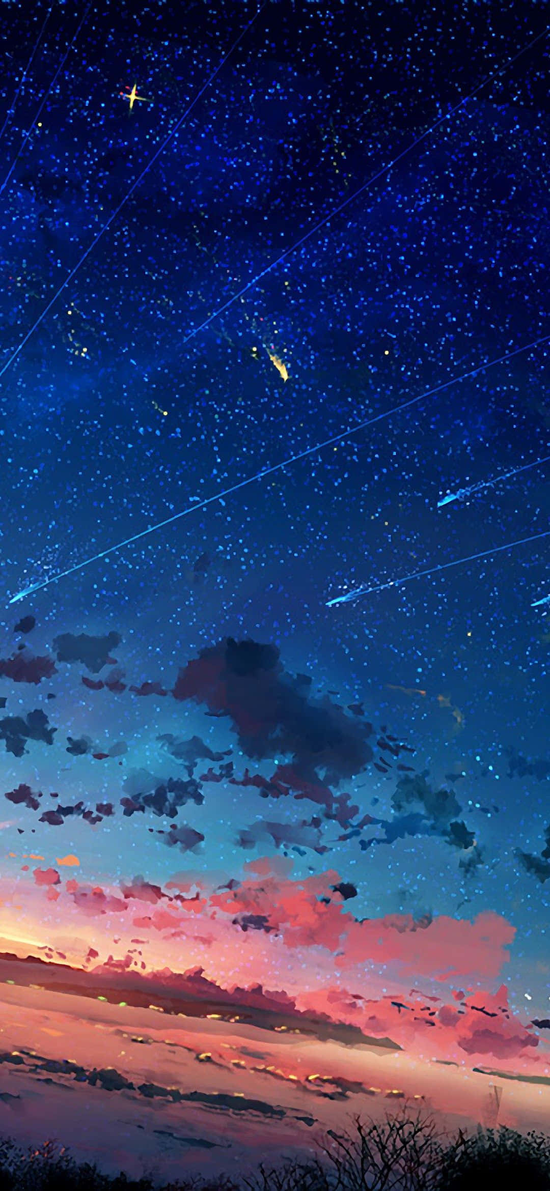 1080x2340 4K অ্যানিমে তারা সূর্যাস্ত আকাশ ওয়ালপেপার