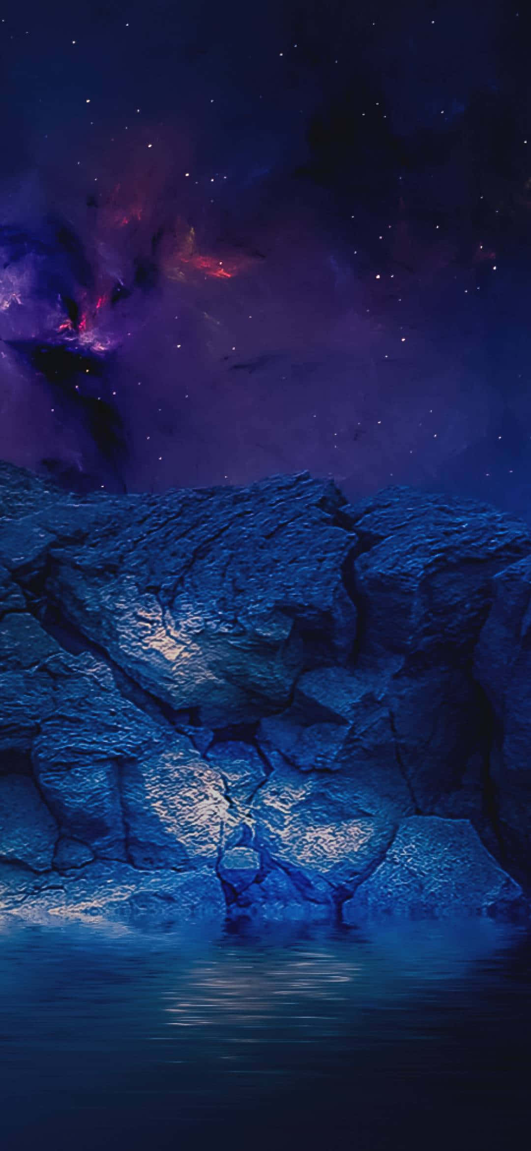 1080x2340 4K বেগুনি নীহারিকা মেঘ গাছ ওয়ালপেপার