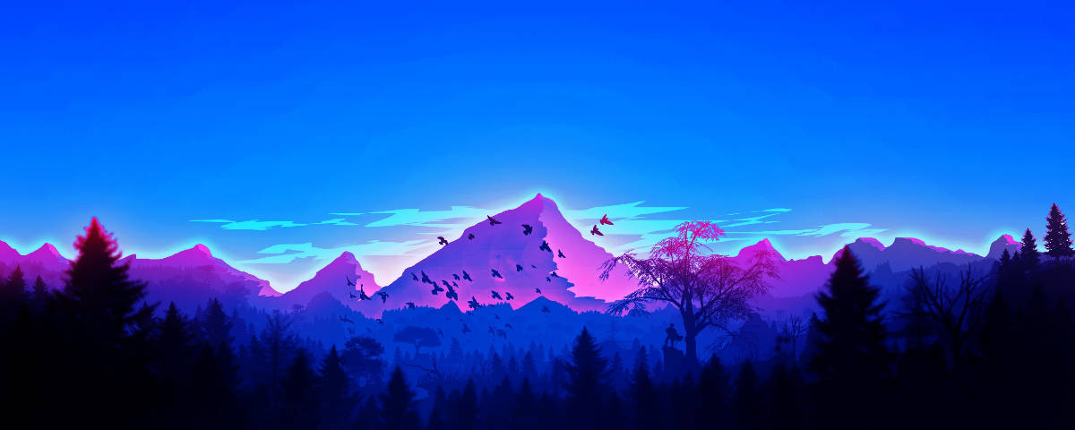 1200x480 নিয়ন বেগুনি পর্বত ওয়ালপেপার