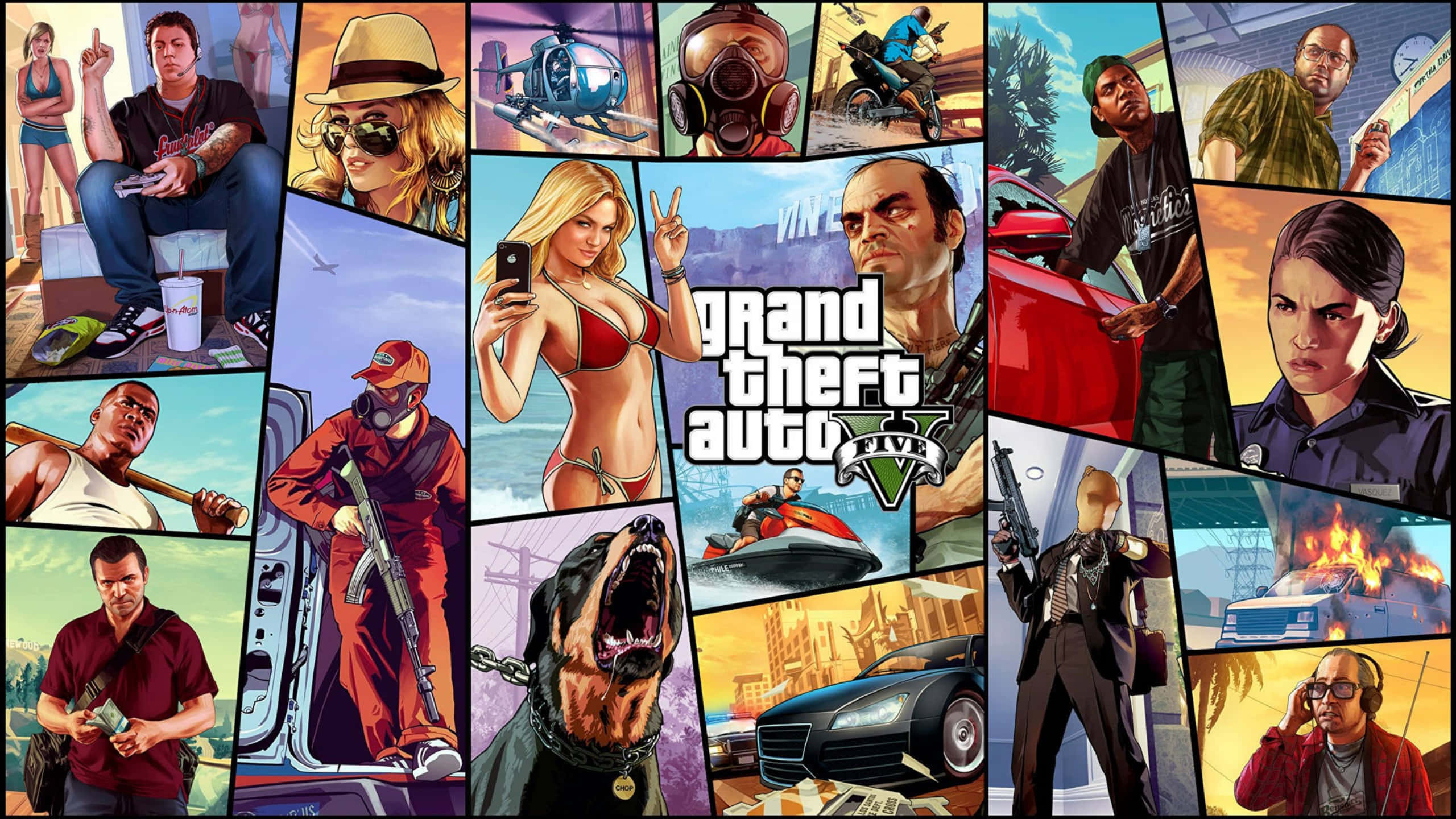 2560x1440 GTA 5 বিভিন্ন দৃশ্য ও চরিত্র ওয়ালপেপার