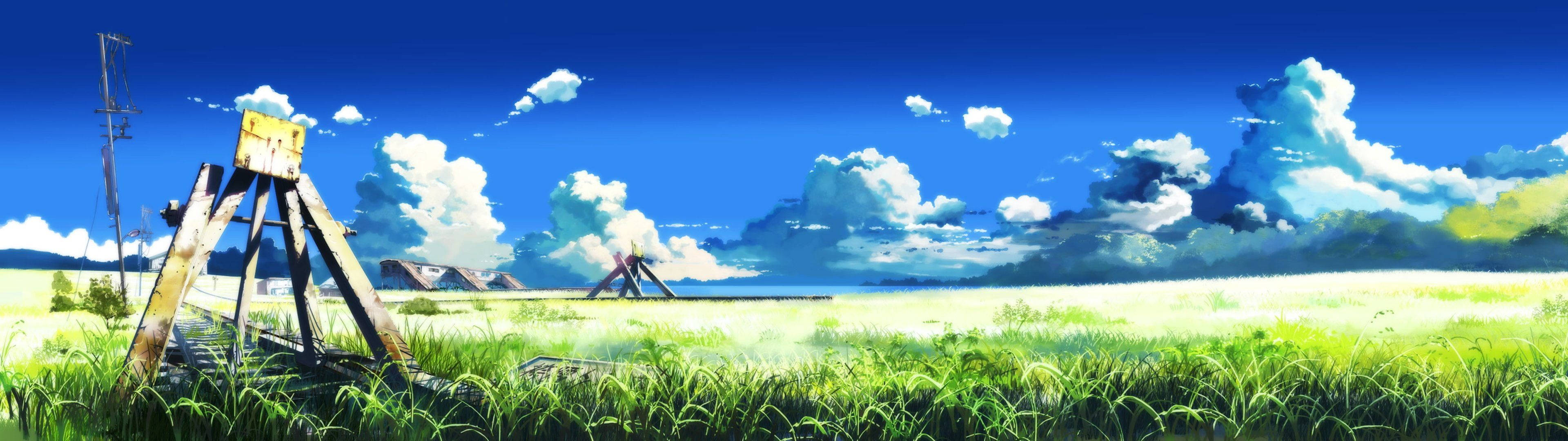 3840x1080 4K গ্রামীণ রেলপথ ওয়ালপেপার