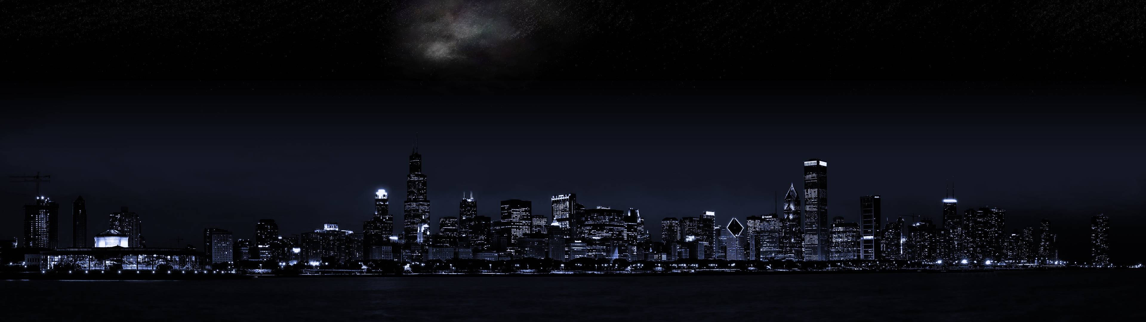 3840x1080 HD ডুয়াল মনিটর নাইটস্কেপ ওয়ালপেপার