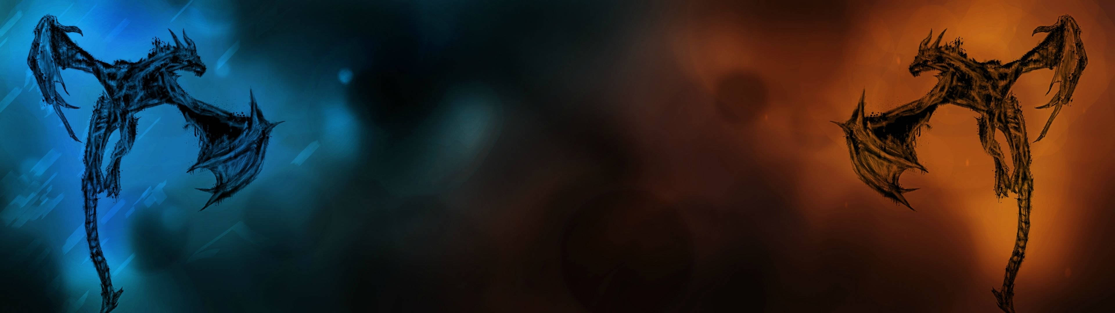 3840x1080 HD ডুয়াল মনিটর ড্রাগন ওয়ালপেপার
