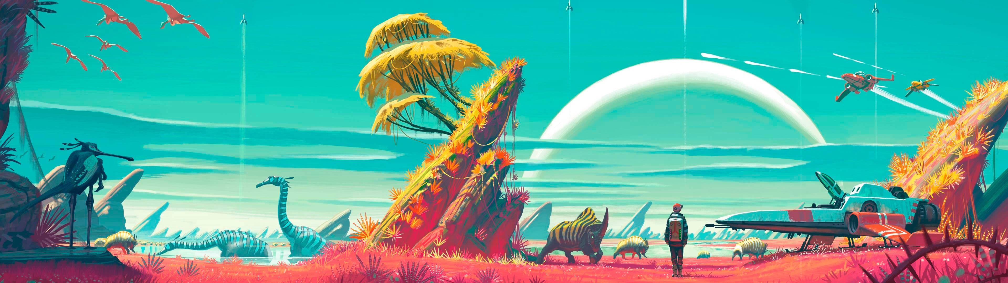 3840x1080 HD ডুয়াল মনিটর ডাইনোসর ওয়ালপেপার