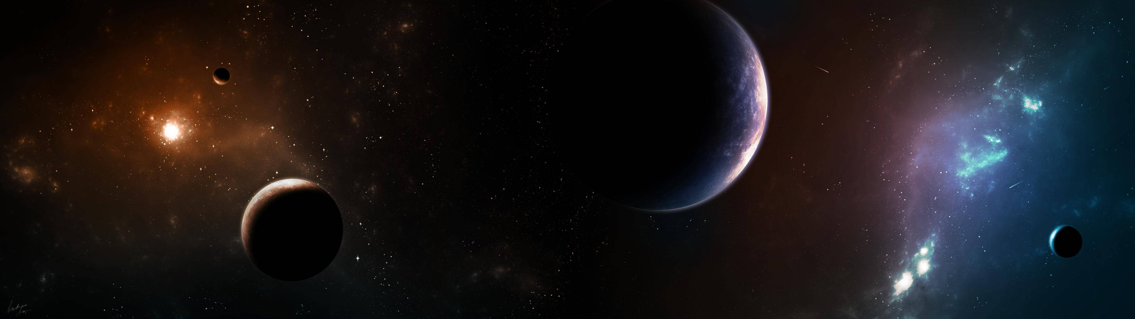3840x1080 এইচডি ডুয়াল মনিটর গ্যালাক্সি ওয়ালপেপার