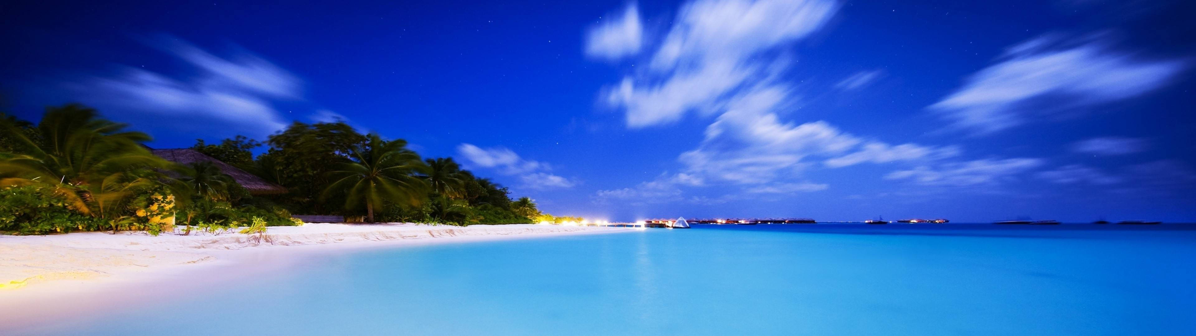 3840x1080 এইচডি ডুয়াল মনিটর সৈকত ওয়ালপেপার