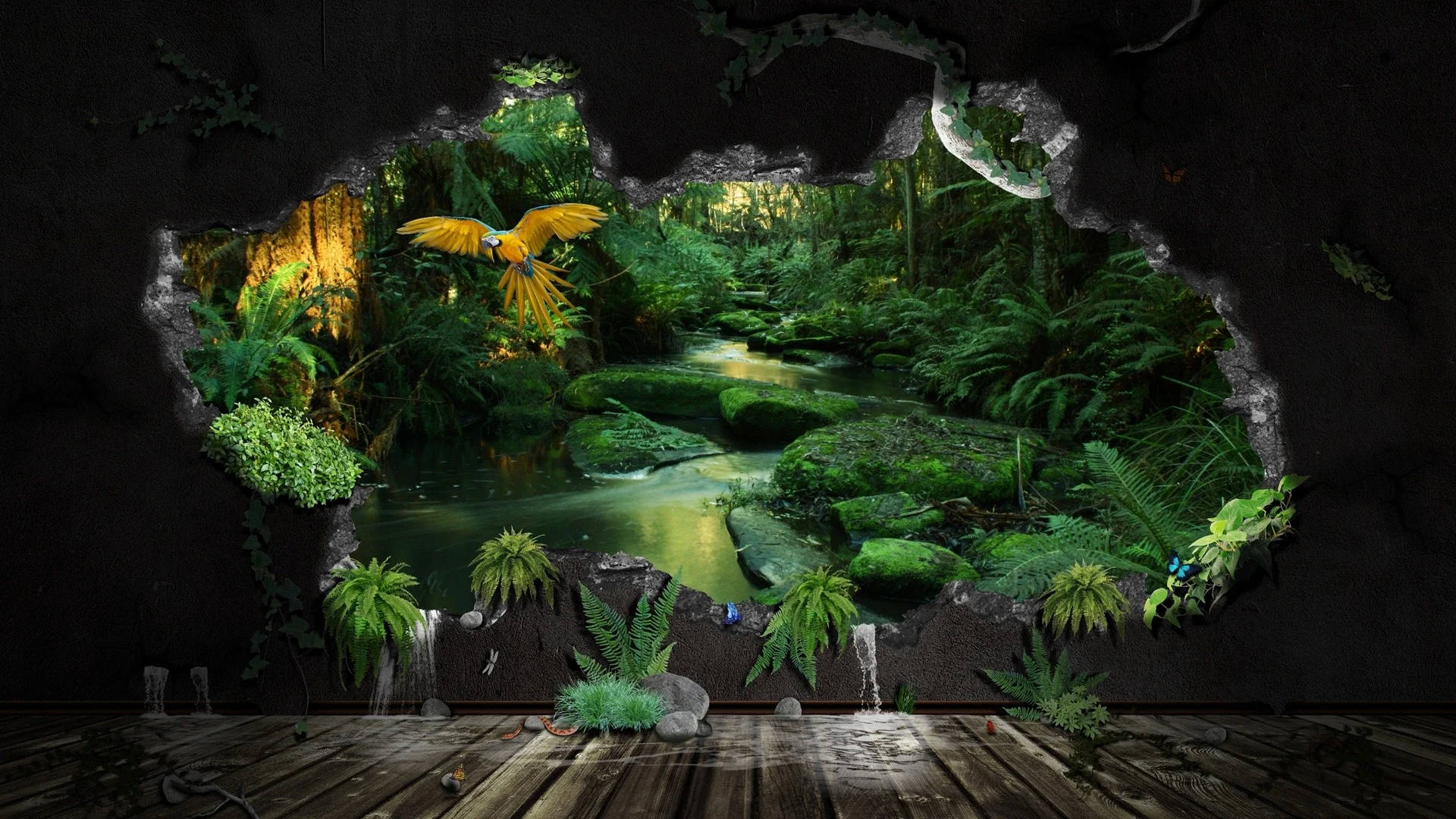3D বনভিউ ওয়াল পেইন্টিং ওয়ালপেপার