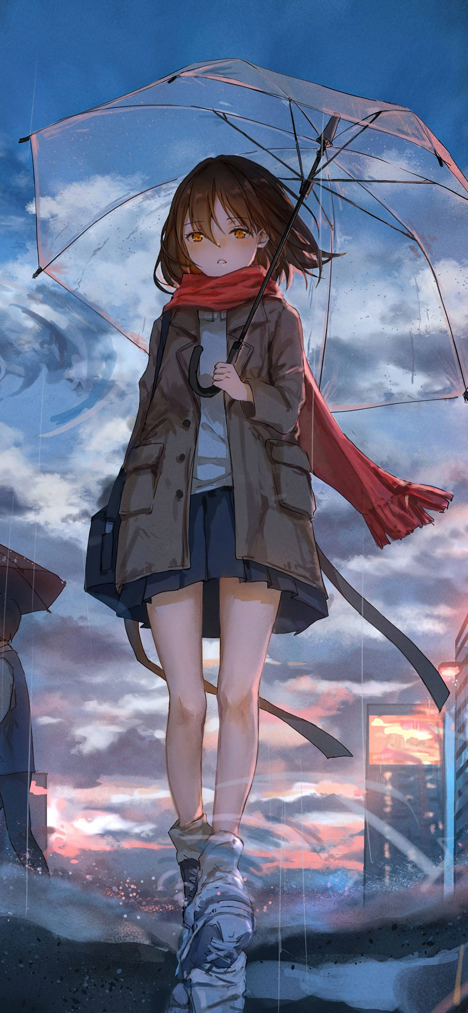 4K Anime IPhone লাল স্কার্ফ পরা মেয়ে — 4K অ্যানিমে জিফ ওয়ালপেপার