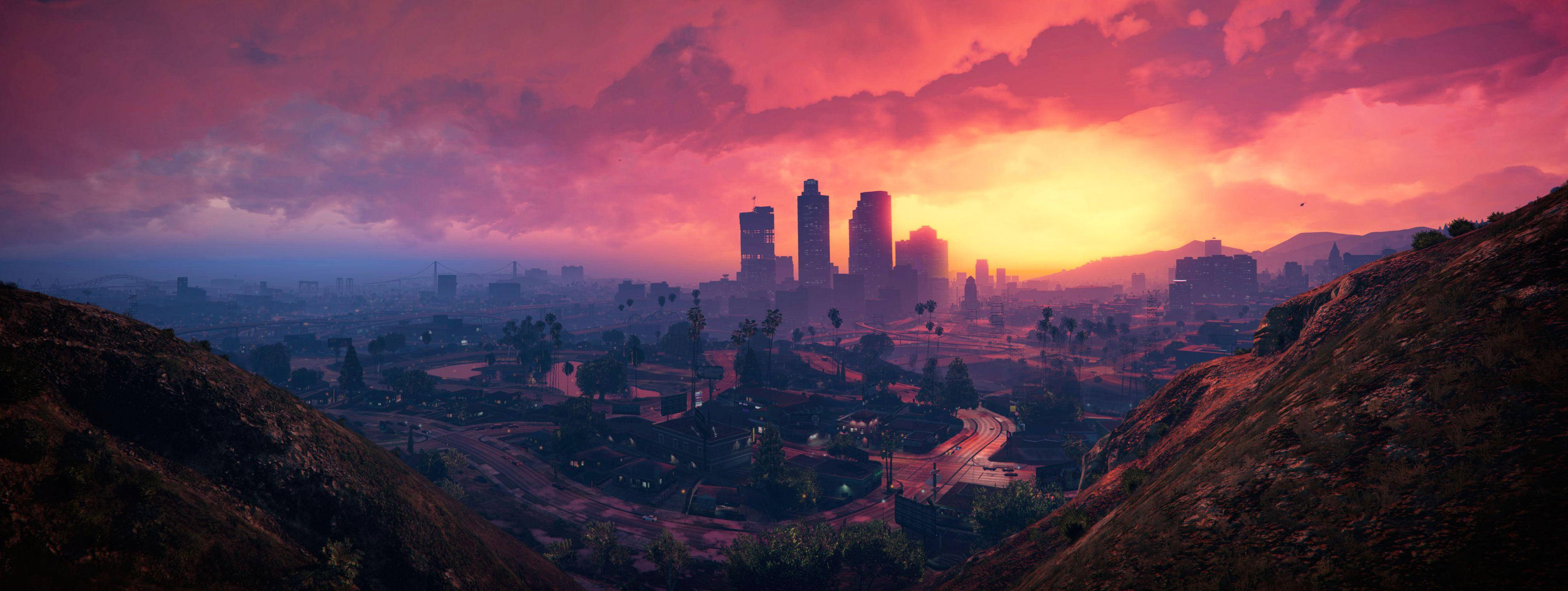 4K GTA 5 লস সান্তোস শহরের স্কাইলাইন ওয়ালপেপার