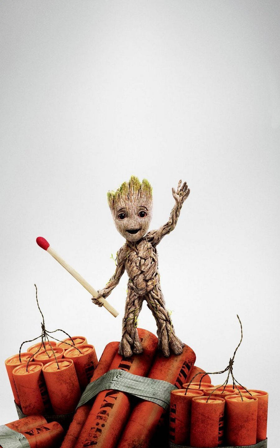 4K Guardians Of The Galaxy বেবি গ্রুট সহ ডিনামাইটের উপর ওয়ালপেপার