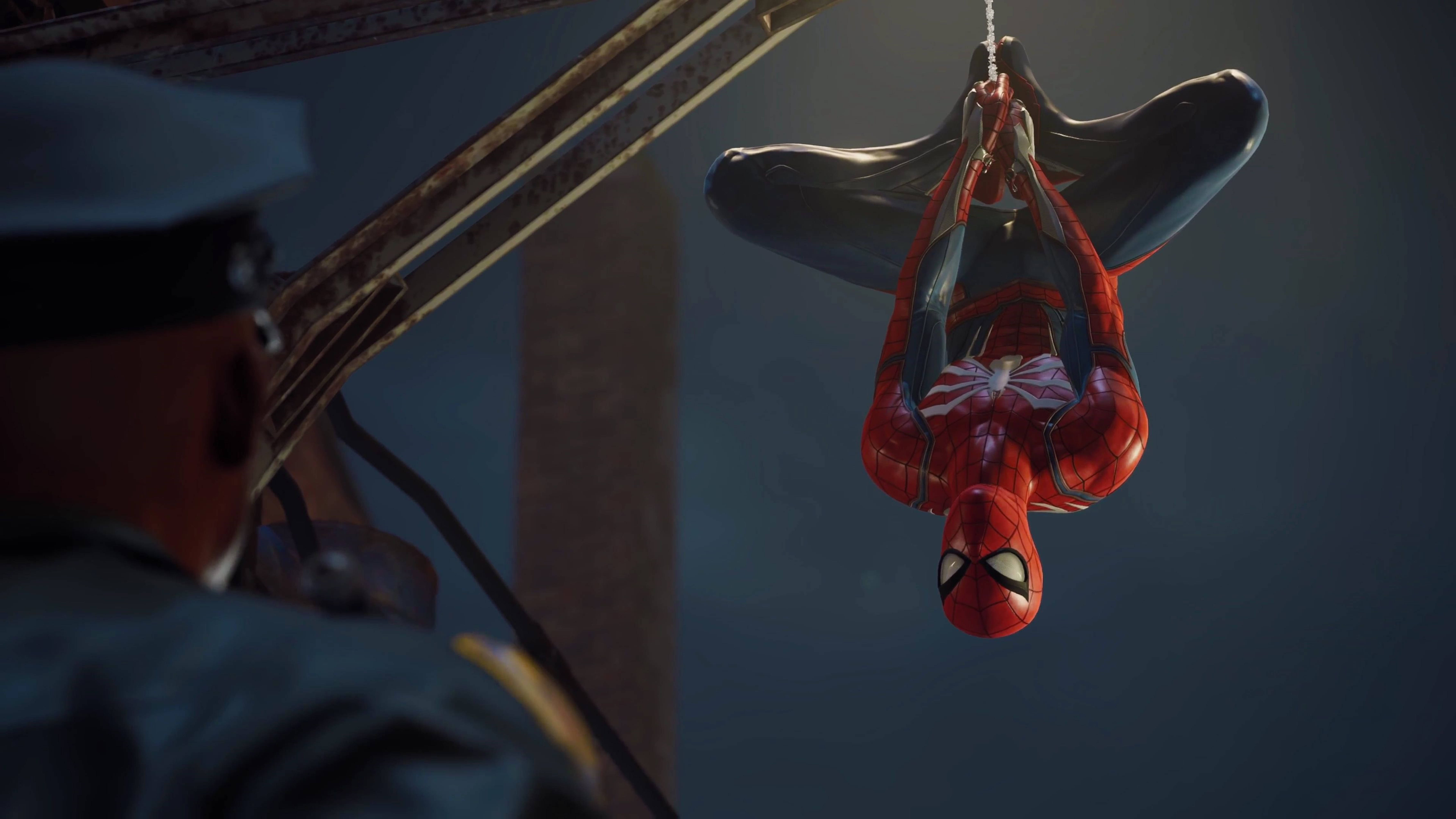 মার্ভেল স্পাইডারম্যান উল্টো ঝুলছে 4K PS4 ওয়ালপেপার