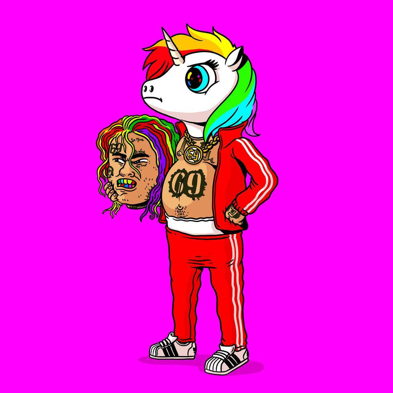 6ix9ine রেইনবো ইউনিকর্ন সহ ওয়ালপেপার