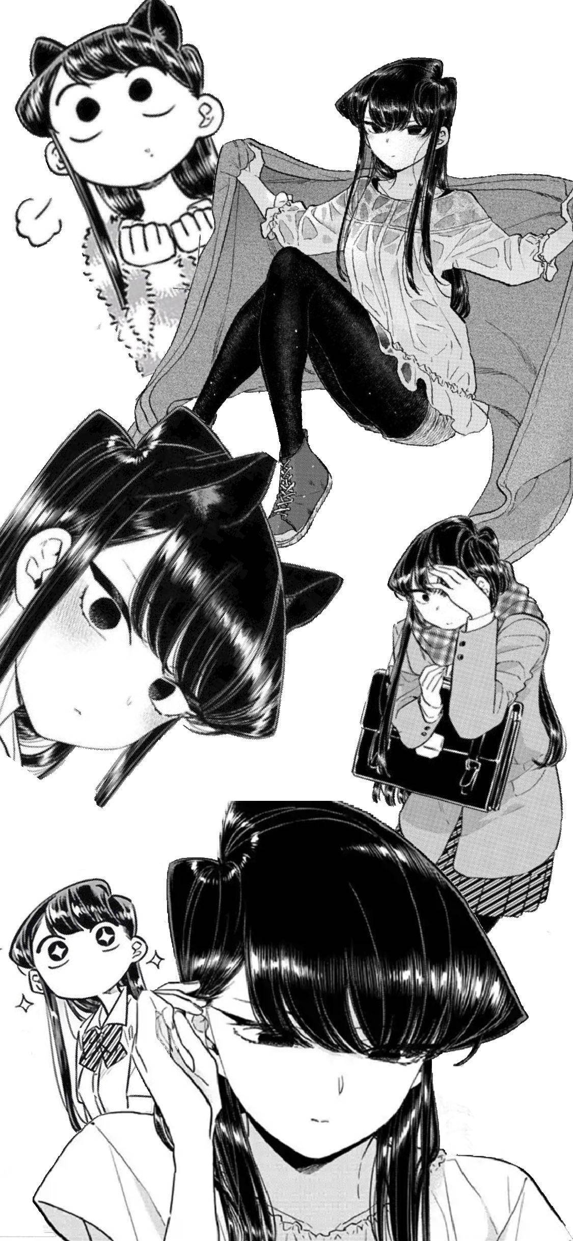 a series of drawings of a girl with black hair ওয়ালপেপার