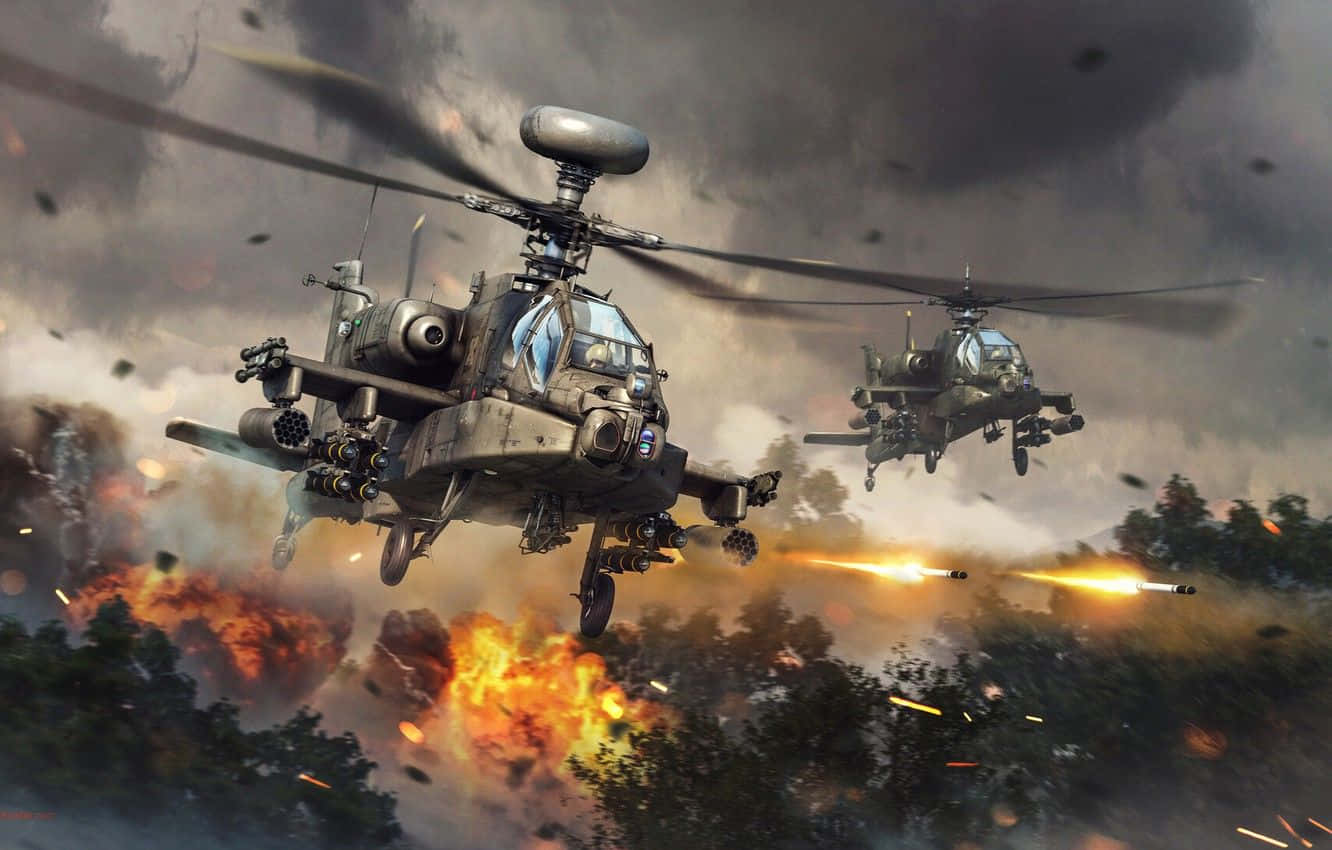 মহৎ বোয়িং AH-64 Apache - রঙিন আকাশের যোদ্ধা ওয়ালপেপার