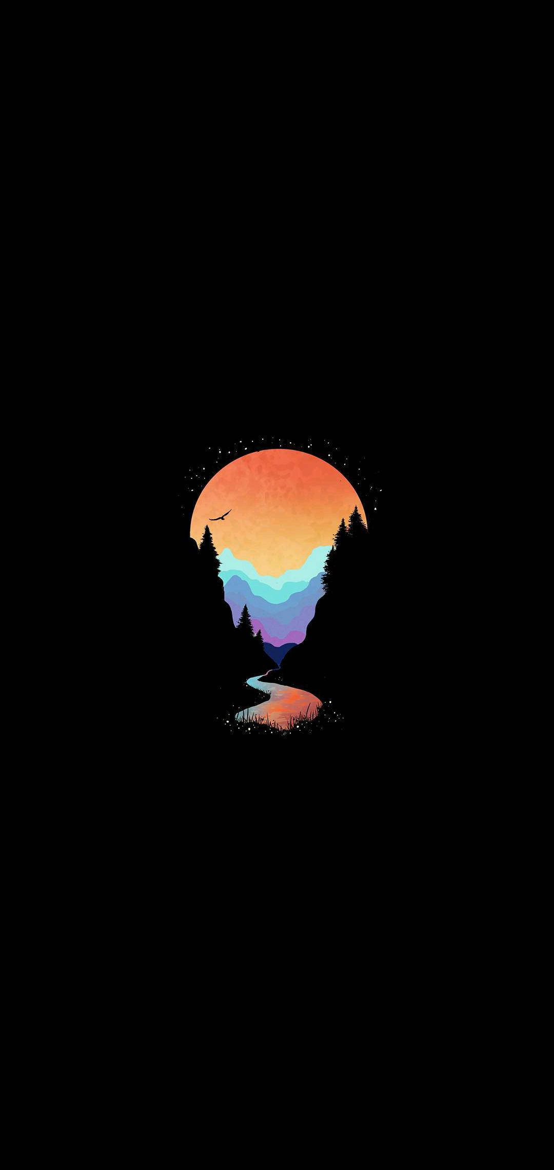 AMOLED পর্বতস্রোত ওয়ালপেপার