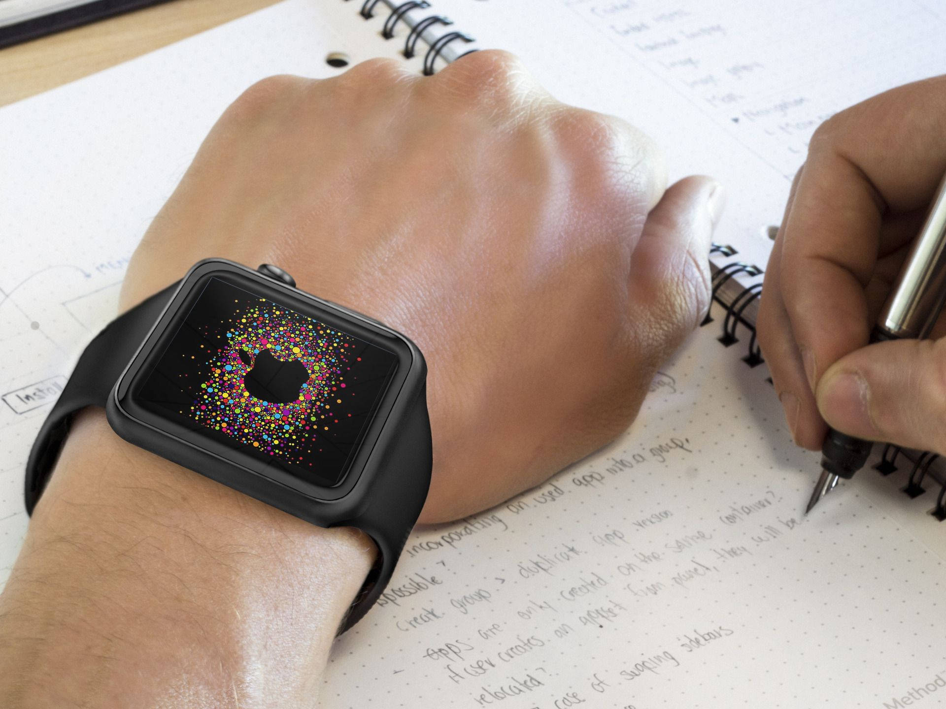 কালো সিলিকন ব্যান্ড সহ Apple Watch ওয়ালপেপার