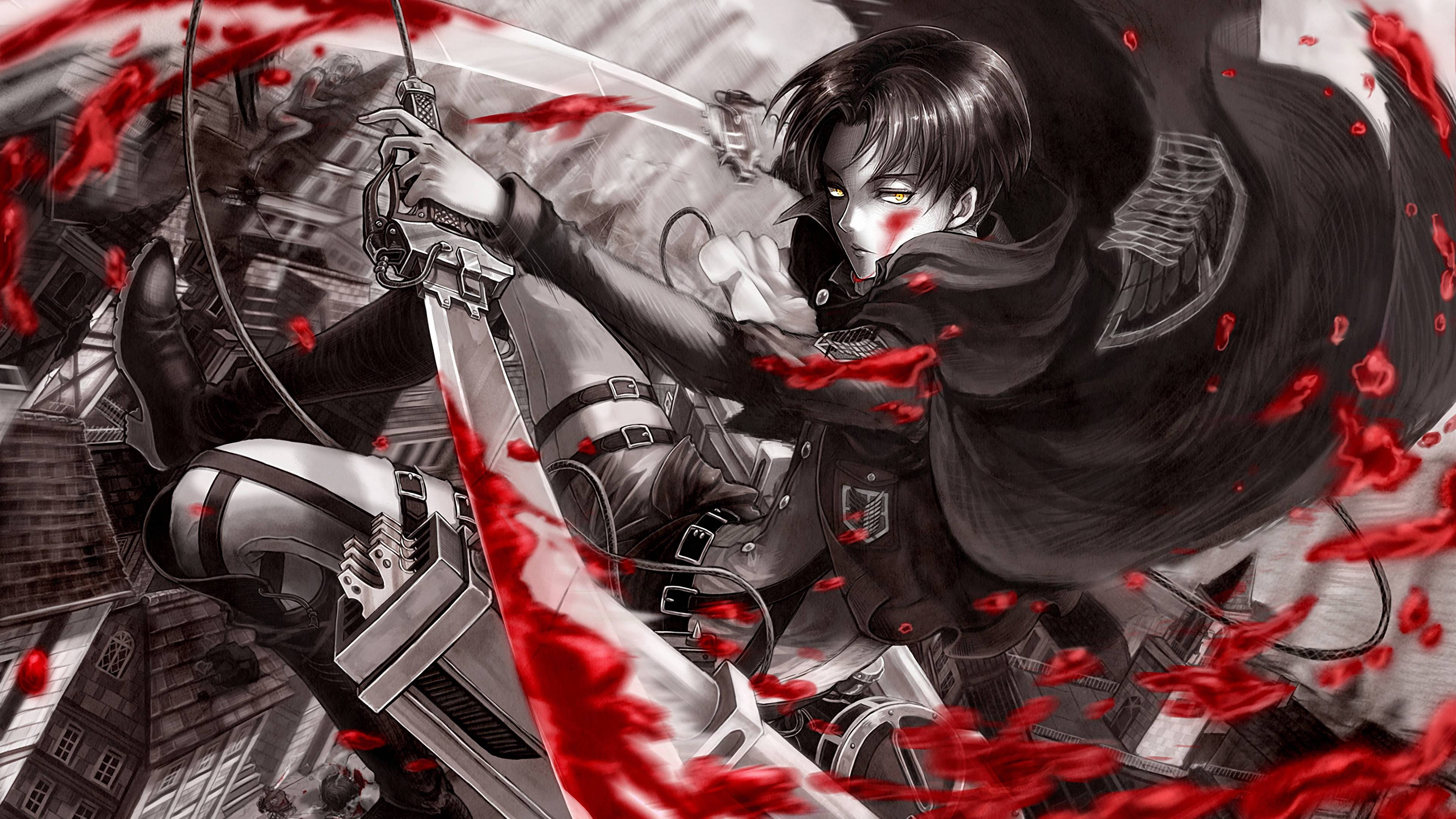 Attack On Titans 4K ইরেন ইয়েগারের রক্তাক্ত তরবারি ওয়ালপেপার
