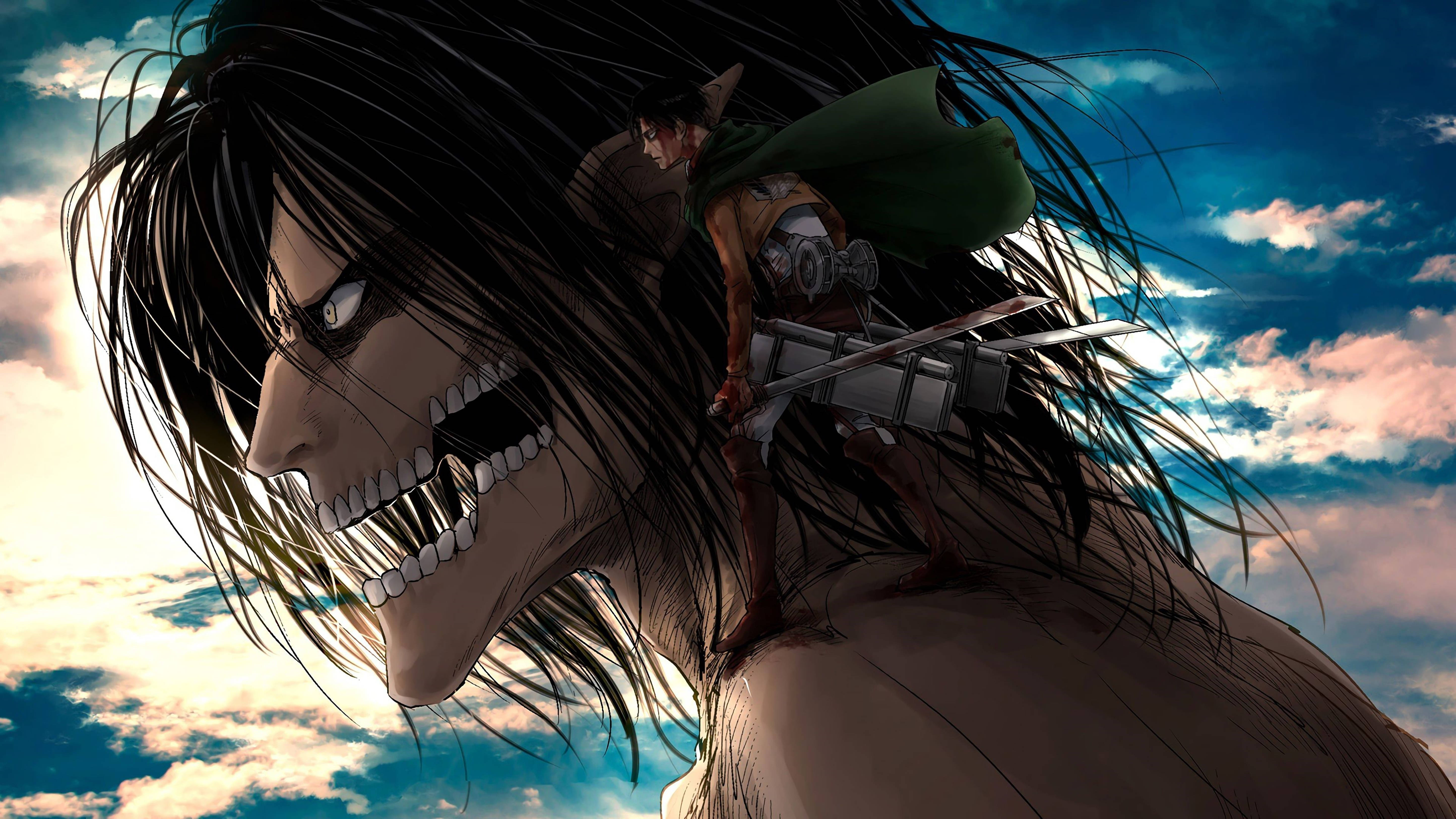 Attack On Titans 4K ইরেন ইয়েগার টাইটানের উপর — অ্যাটাক অন টাইটান ওয়ালপেপার