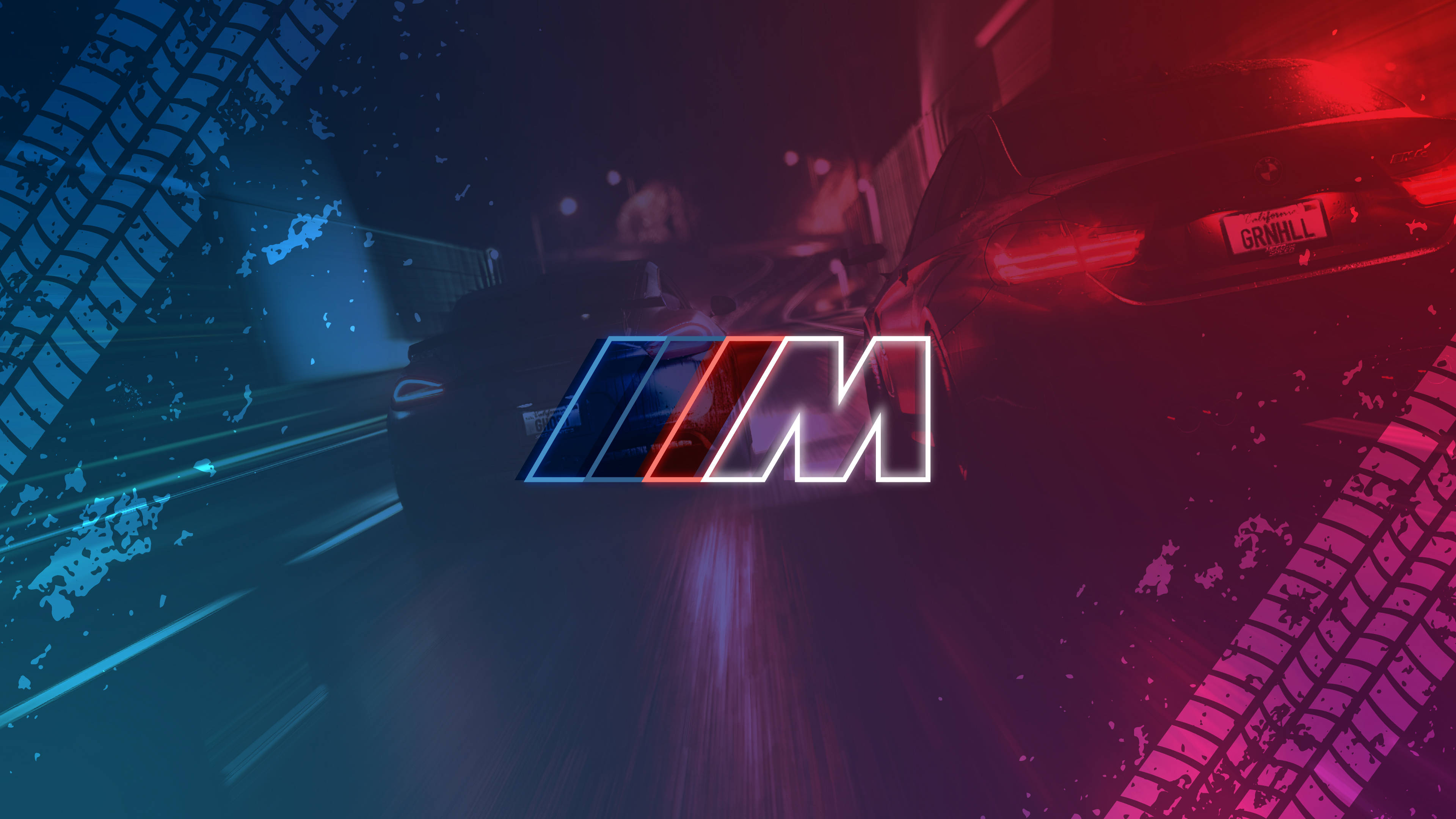 গাড়ির টায়ারের দাগ BMW M লোগো ওয়ালপেপার