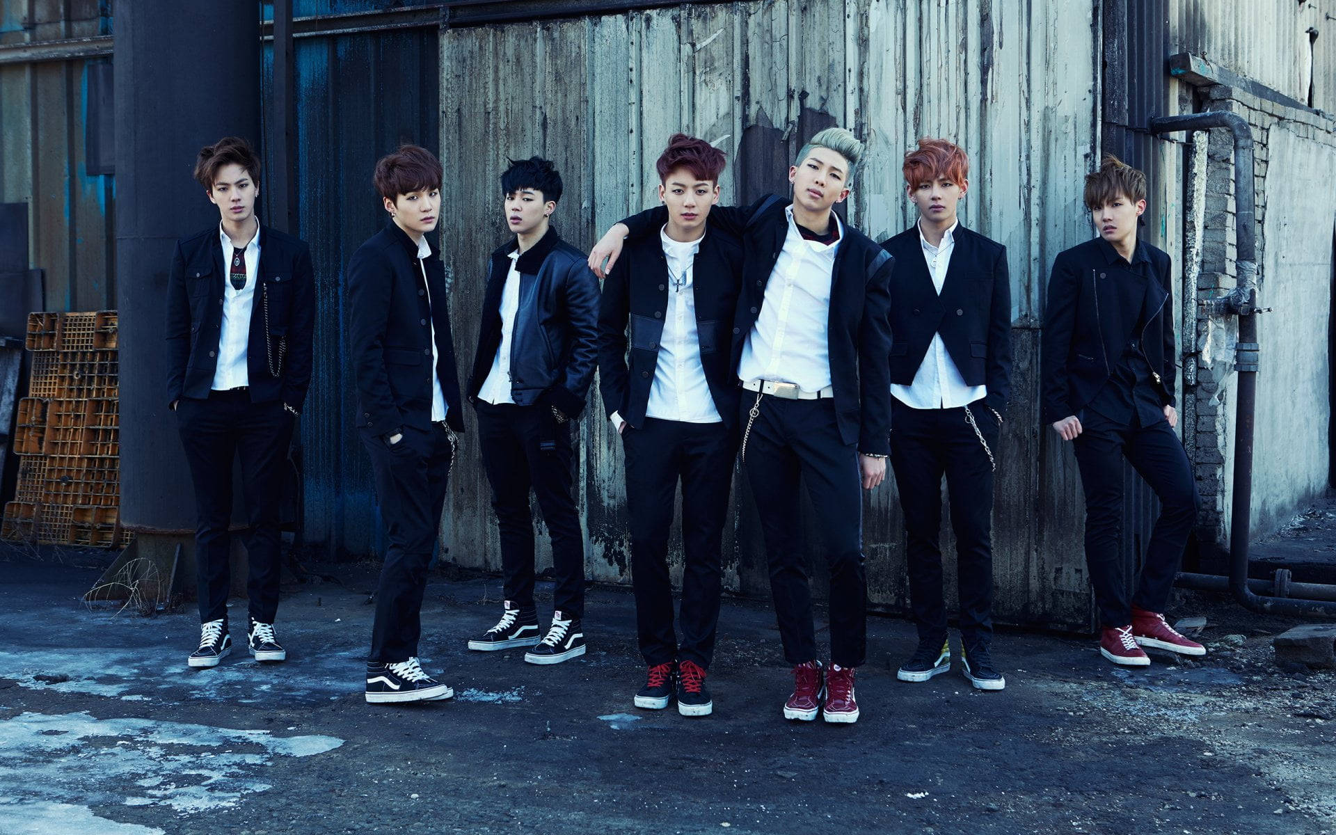 BTS গ্রুপ ফটো স্কুল লাভ অ্যাফেয়ার ওয়ালপেপার