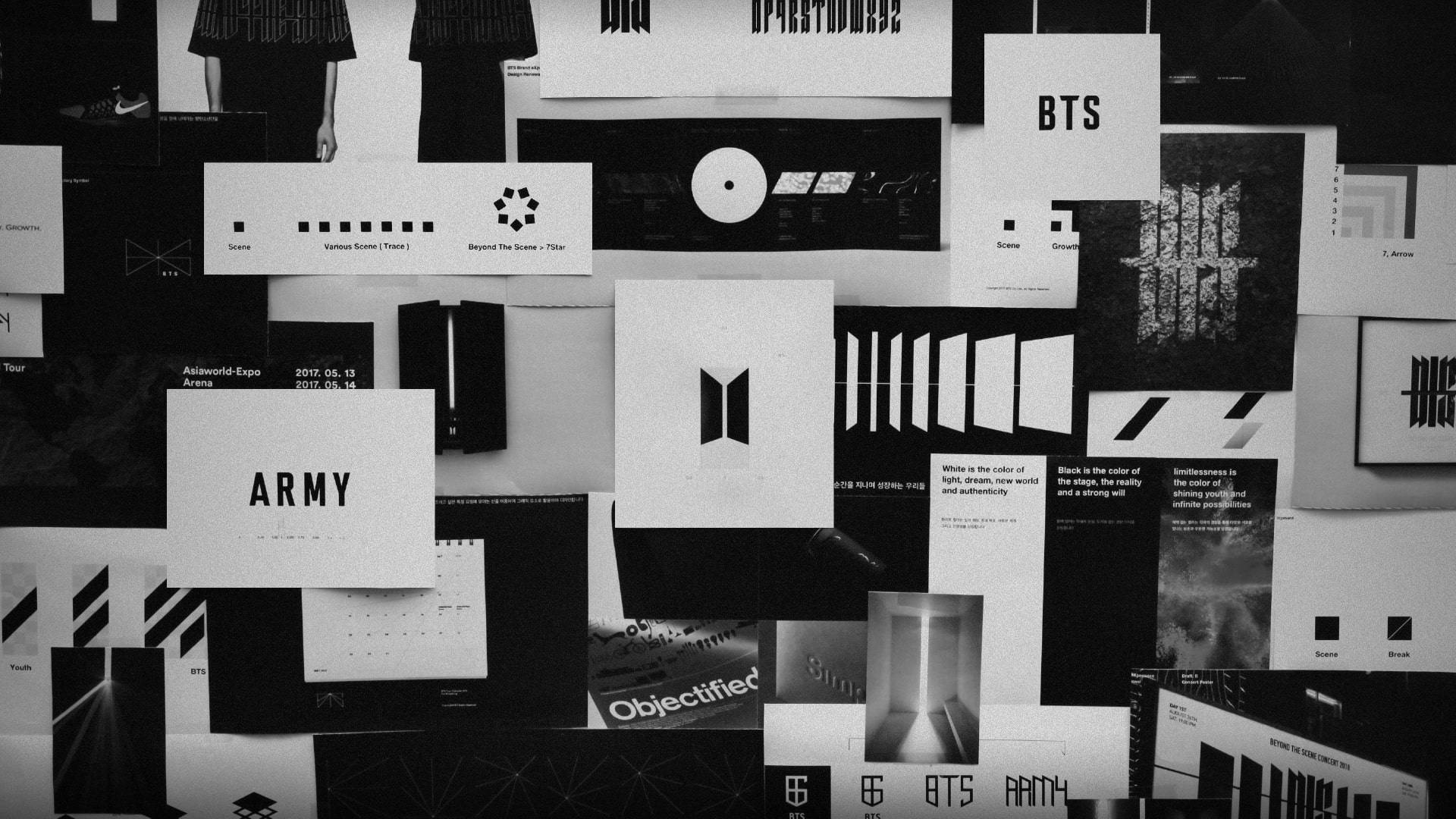 BTS কালো নান্দনিক লোগো কোলাজ ওয়ালপেপার