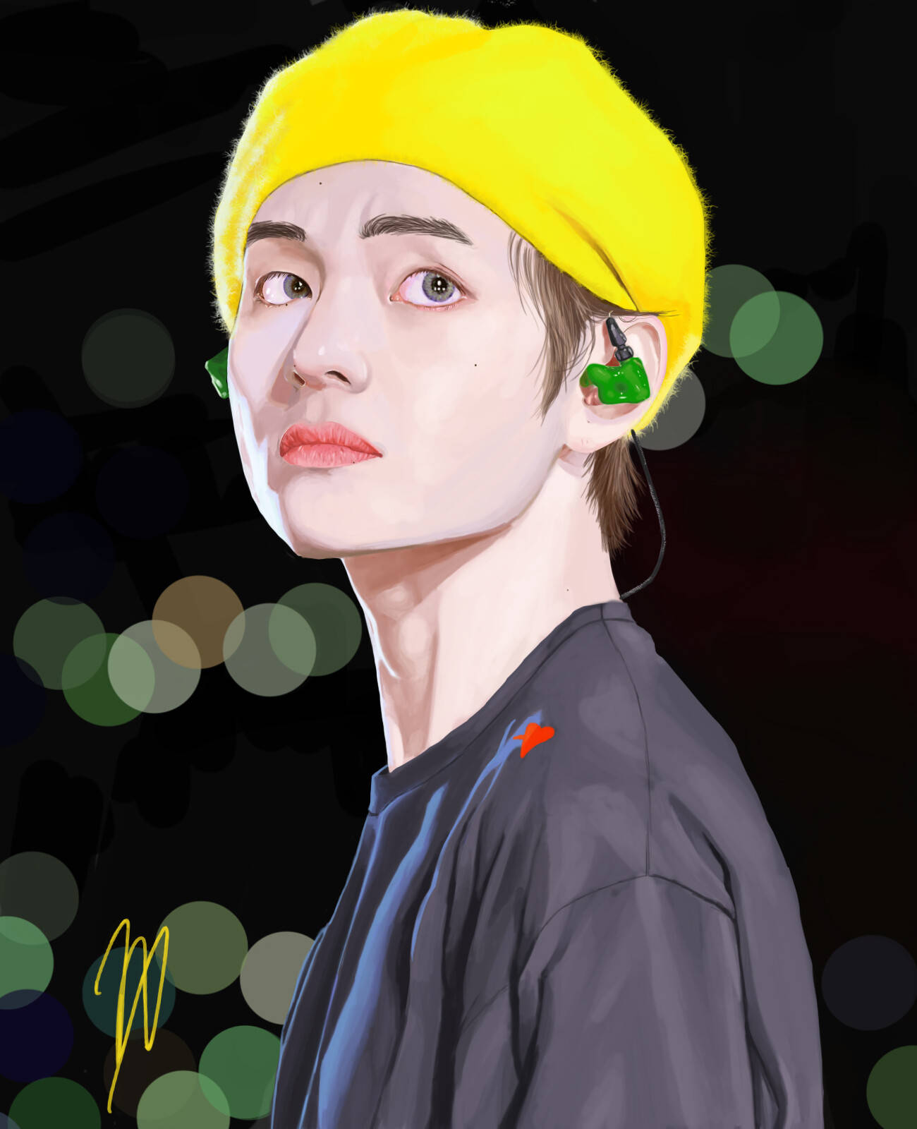 BTS V হলুদ বেরেট আর্ট ওয়ালপেপার