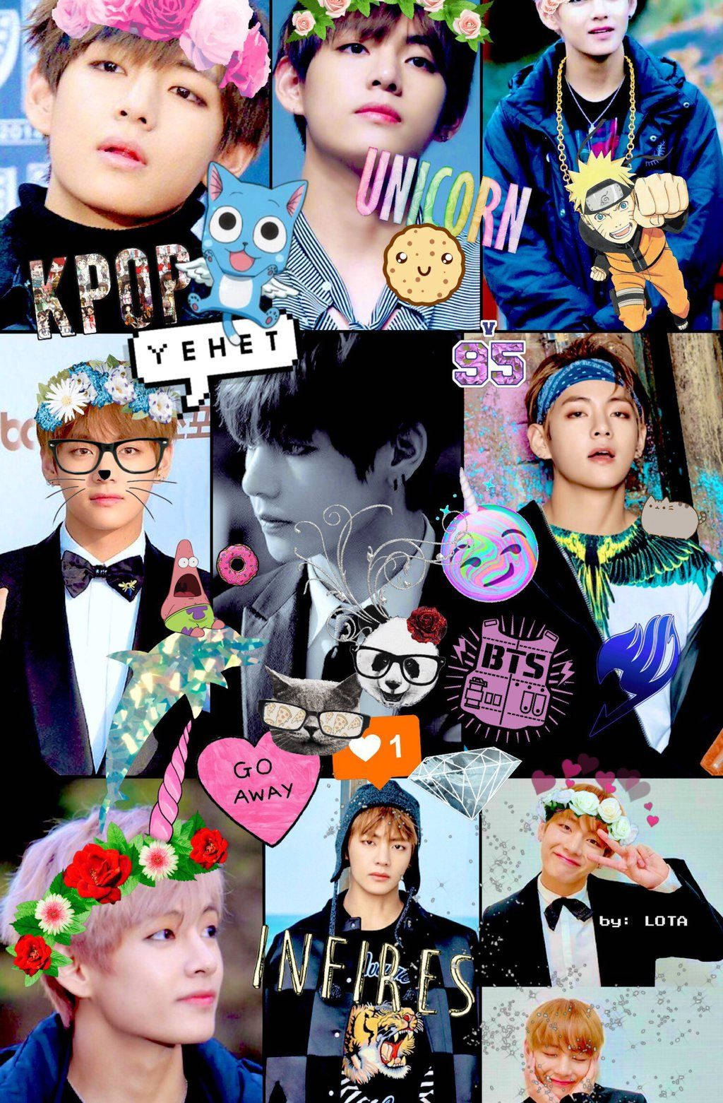 BTS বয় ব্যান্ড সদস্য V, Jungkook, Jimin, Suga, Jin, RM এবং J-hope সুন্দর স্টিকার সহ।