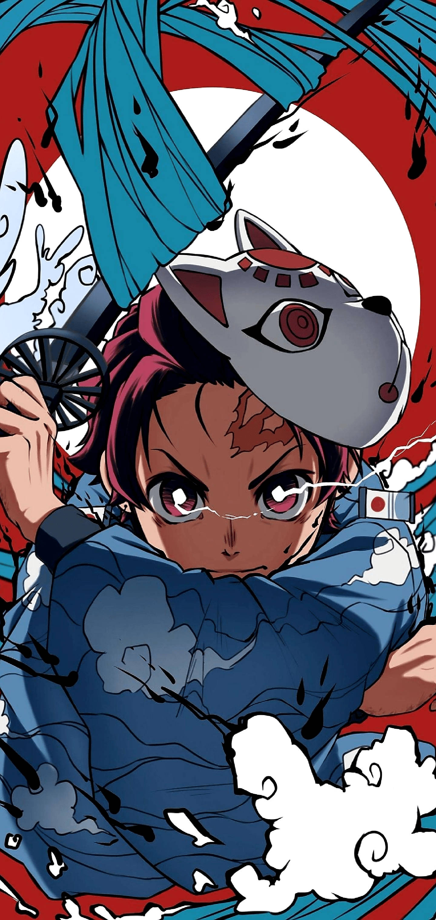 Demon Slayer সিরিজের প্রাণবন্ত রঙিন তাঞ্জিরো মাস্ক ওয়ালপেপার