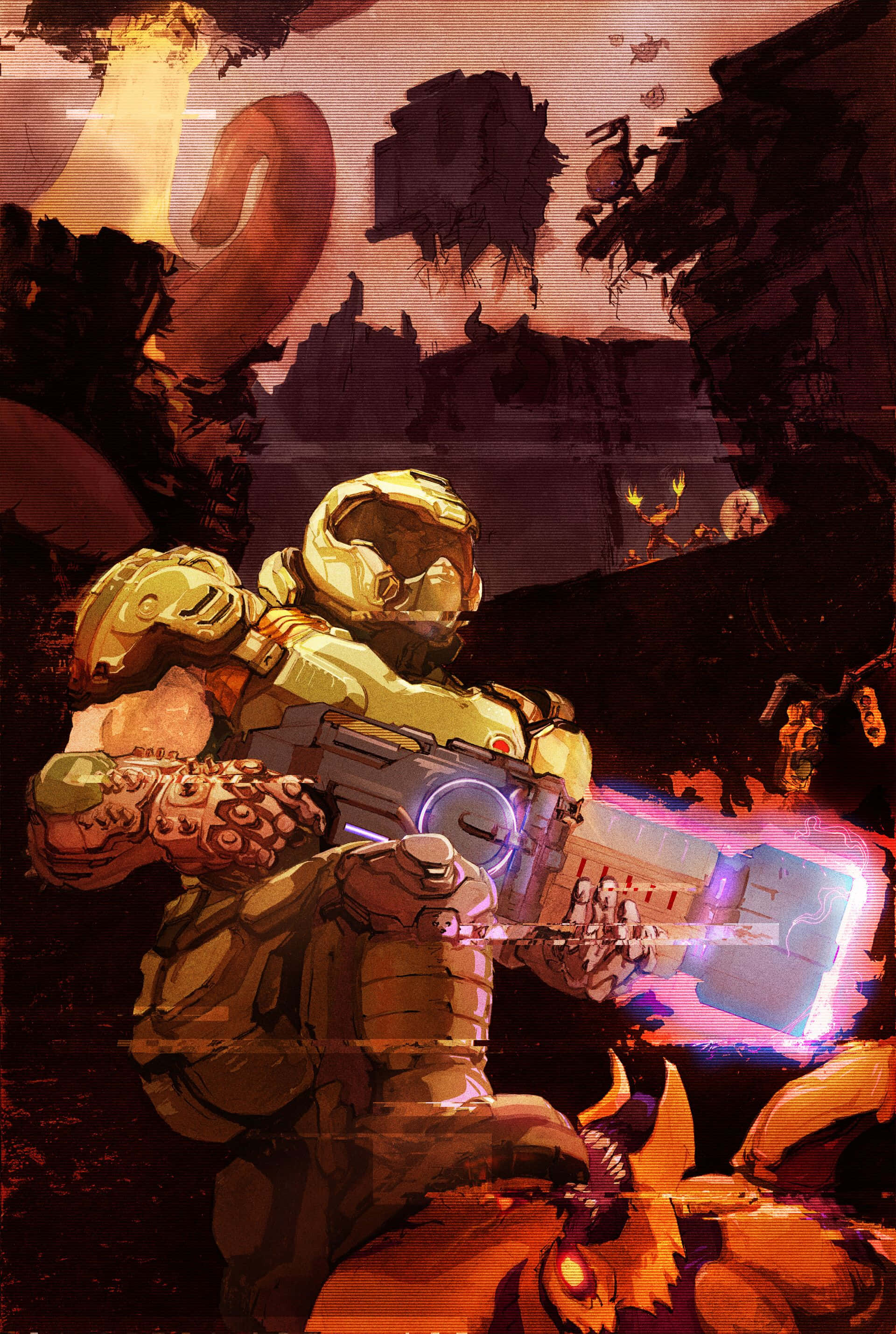 DOOM ইউনিভার্সে তীব্র যুদ্ধের দৃশ্য ওয়ালপেপার
