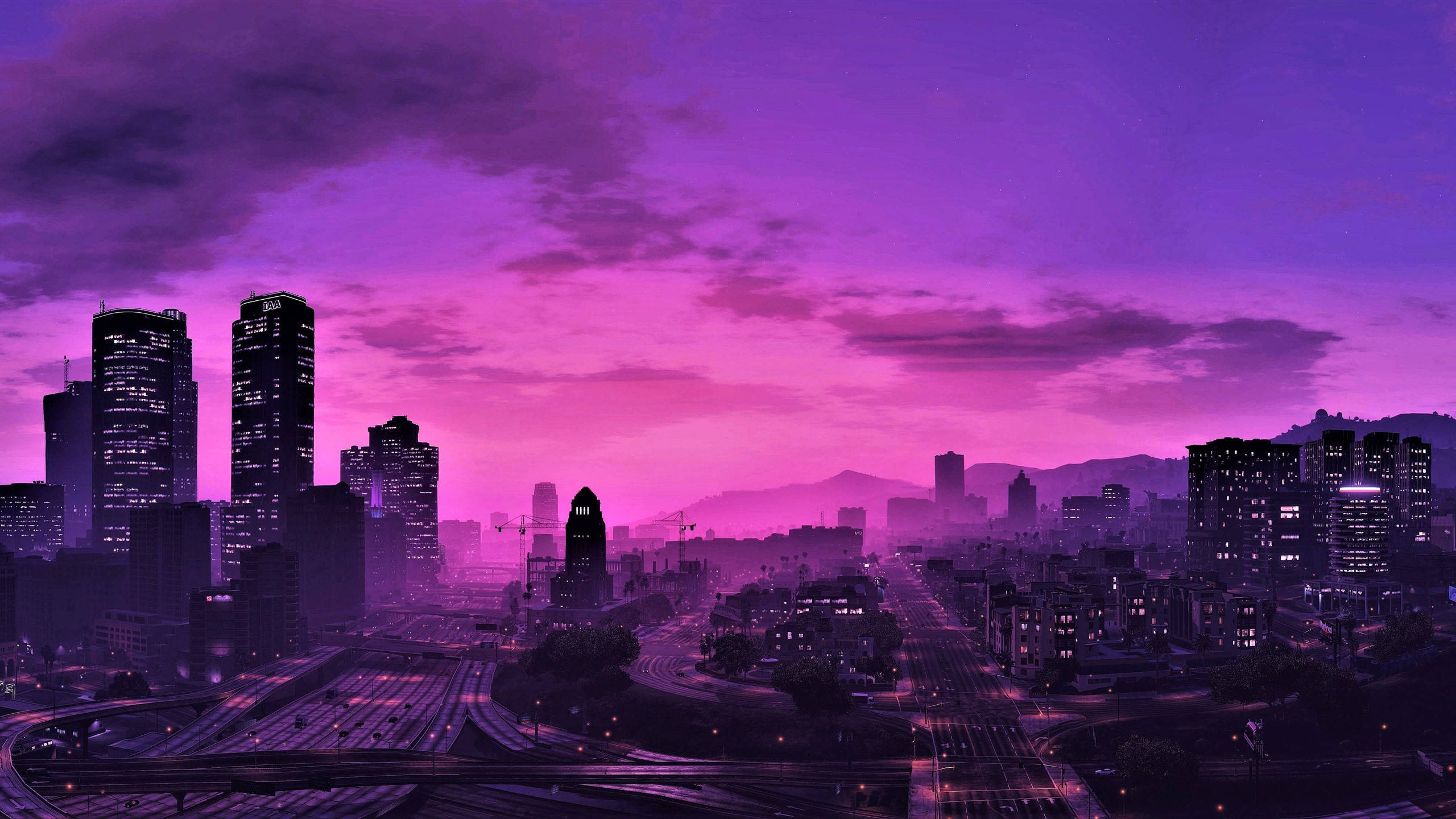 GTA 5 2560x1440 রাতের বেগুনি আকাশ ওয়ালপেপার