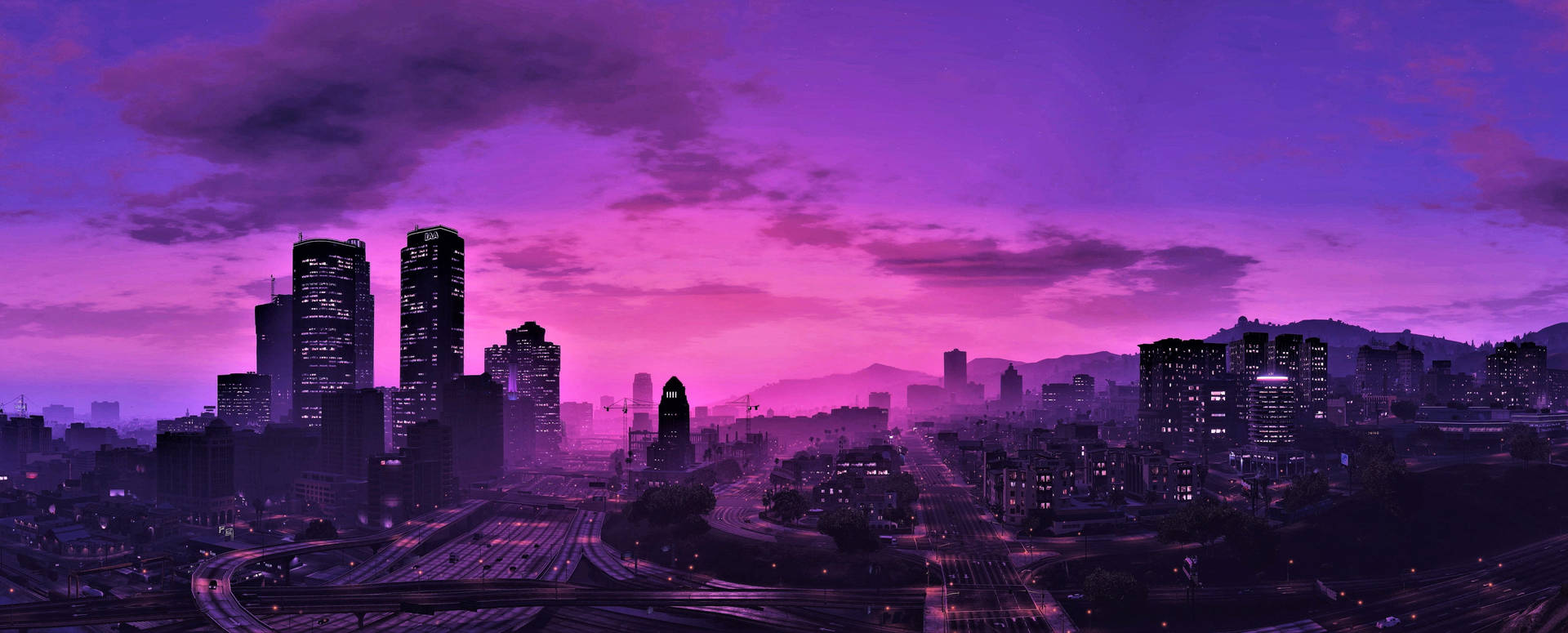 GTA 5 বেগুনি স্কাইলাইন 1080p গেমিং — গেমিং জিফ ওয়ালপেপার