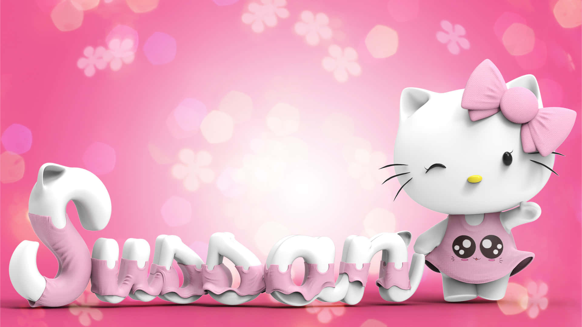Hello Kitty চোখ টিপে দেওয়া টেক্সট ব্যাকগ্রাউন্ড ওয়ালপেপার