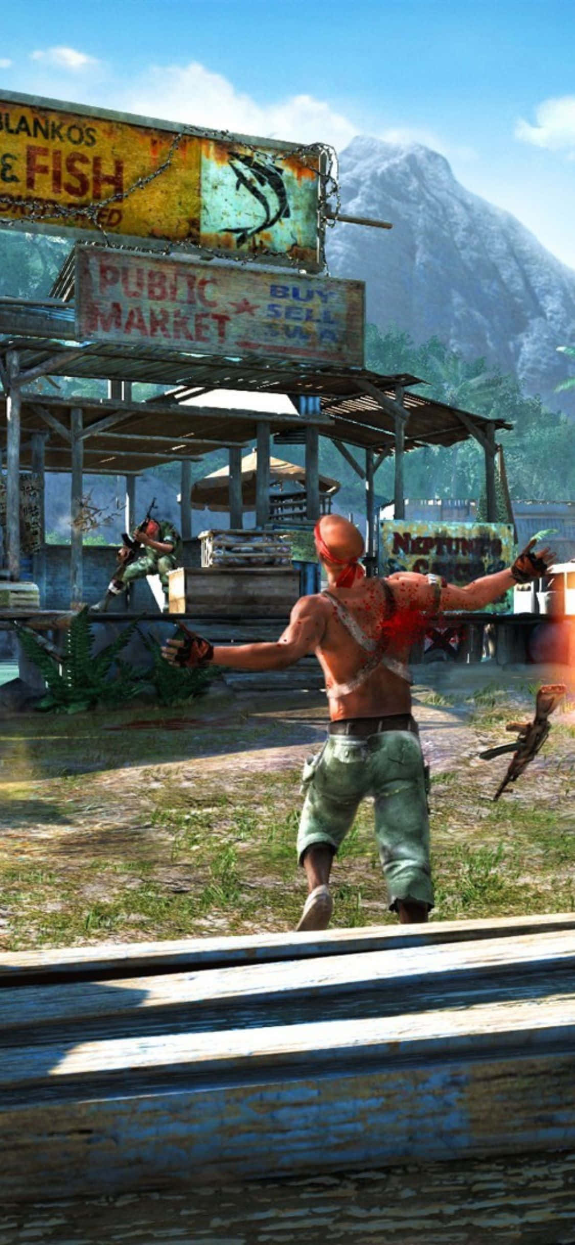 iPhone X Far Cry 3 বন্দুক গুলি করা মানুষ ব্যাকগ্রাউন্ড ওয়ালপেপার
