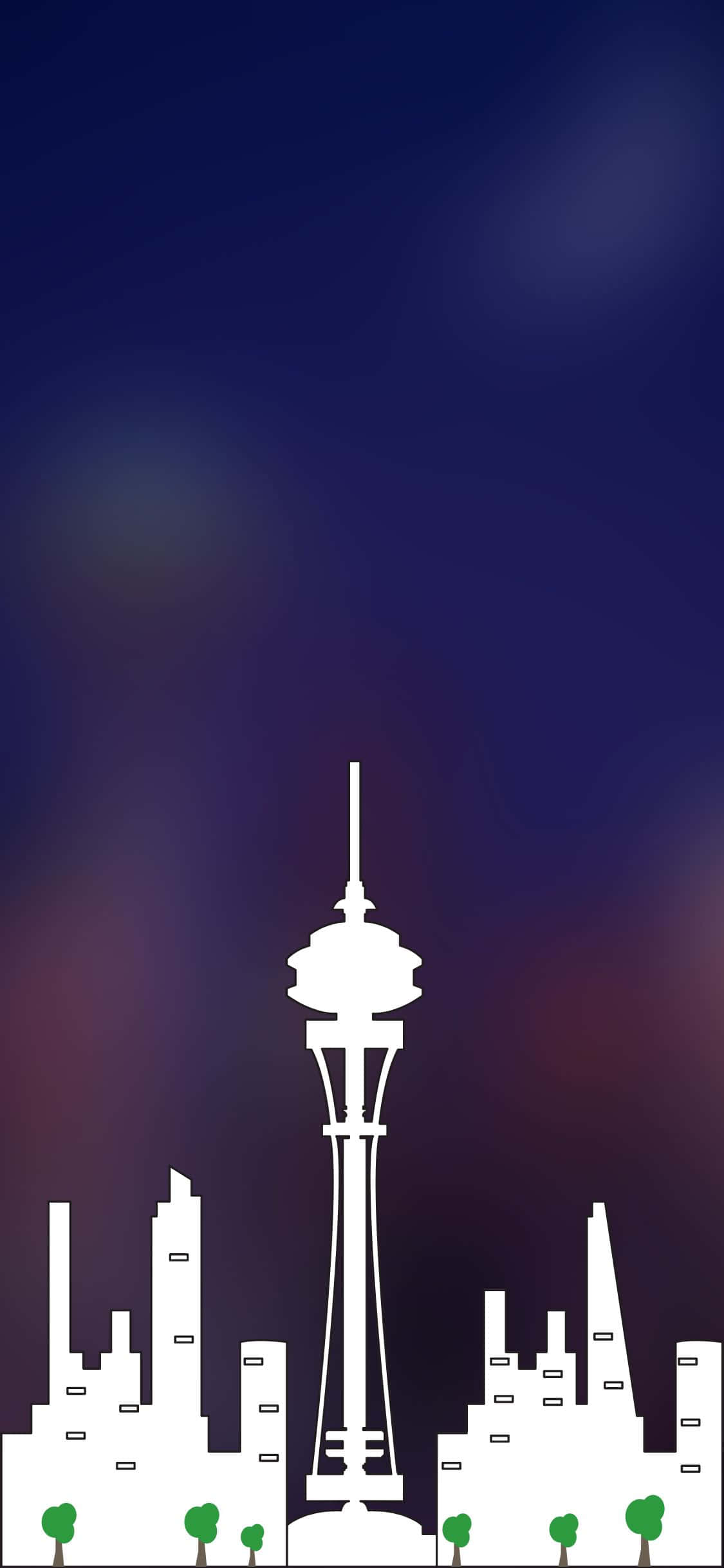 একটি iPhone X-এর কাঁচে প্রতিফলিত সিয়াটলের শ্বাসরুদ্ধকর শহর স্কাইলাইন ওয়ালপেপার