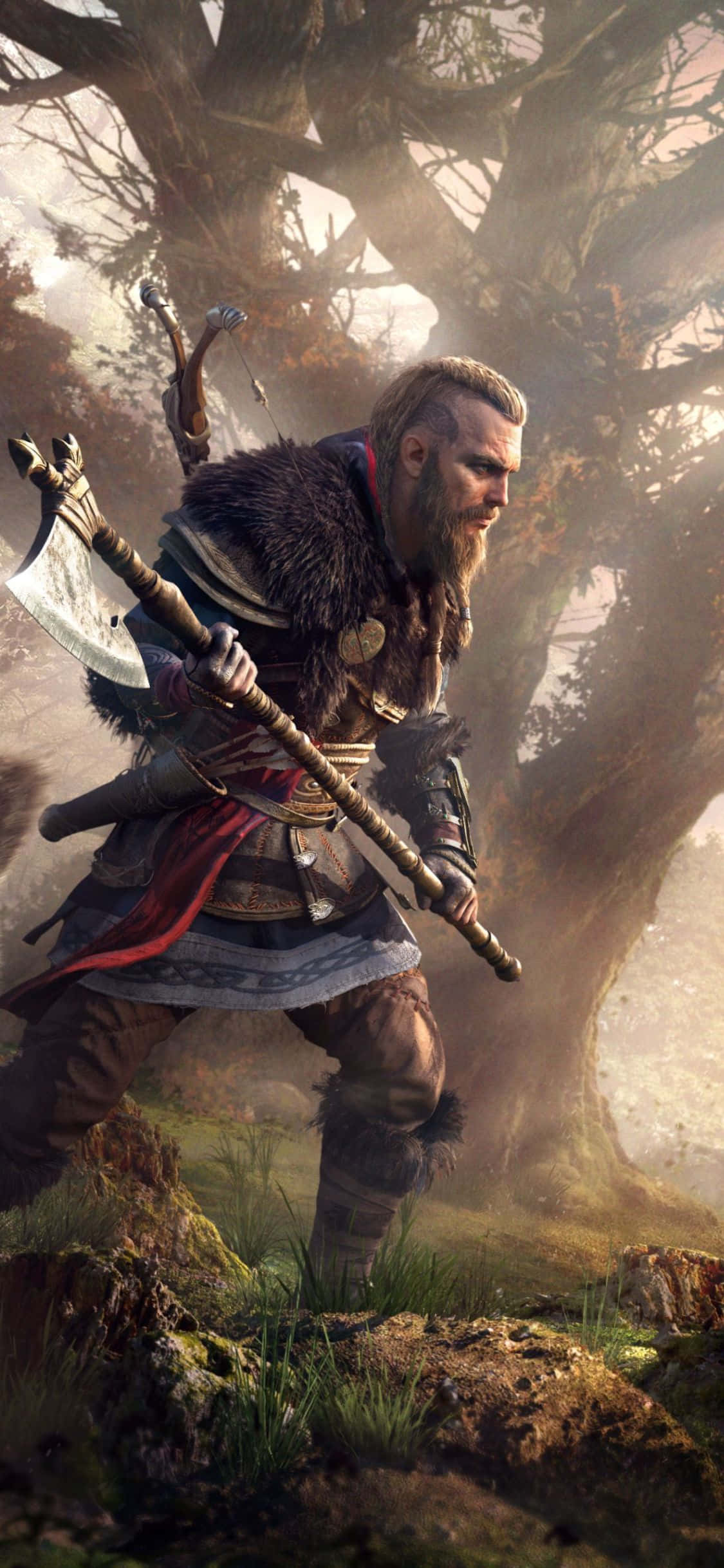 iPhone XS Assassin's Creed Valhalla ইভোর বিশাল কুড়ালসহ ব্যাকগ্রাউন্ড ওয়ালপেপার