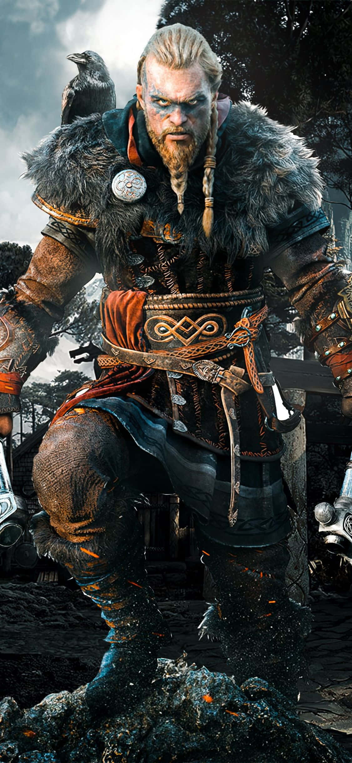 iPhone XS Assassin's Creed Valhalla ইভোর সমুদ্র থেকে উঠে আসার ব্যাকগ্রাউন্ড ওয়ালপেপার