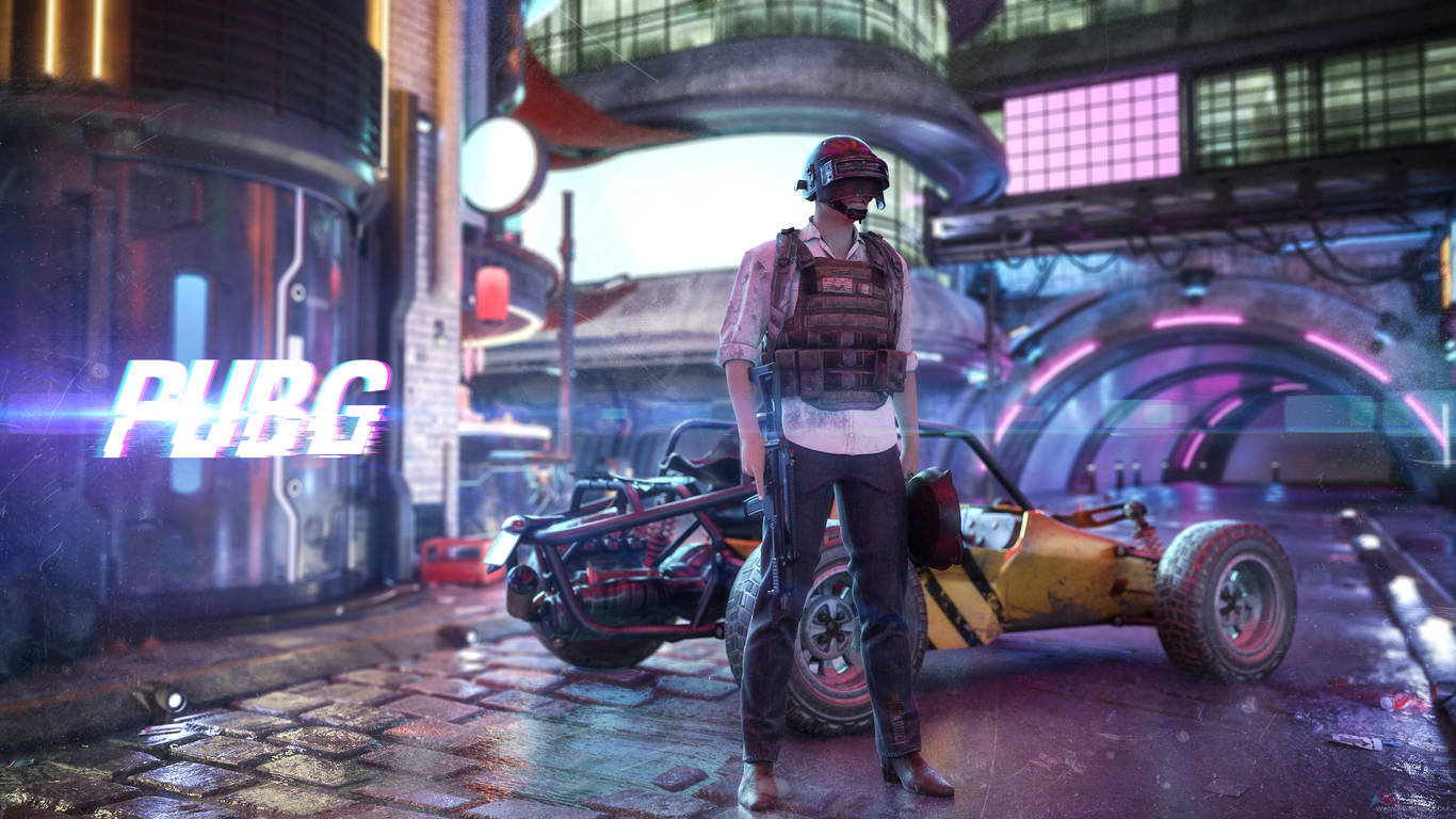 ভিক্টর ইন নিয়ন সিটি PUBG 1366x768 ওয়ালপেপার