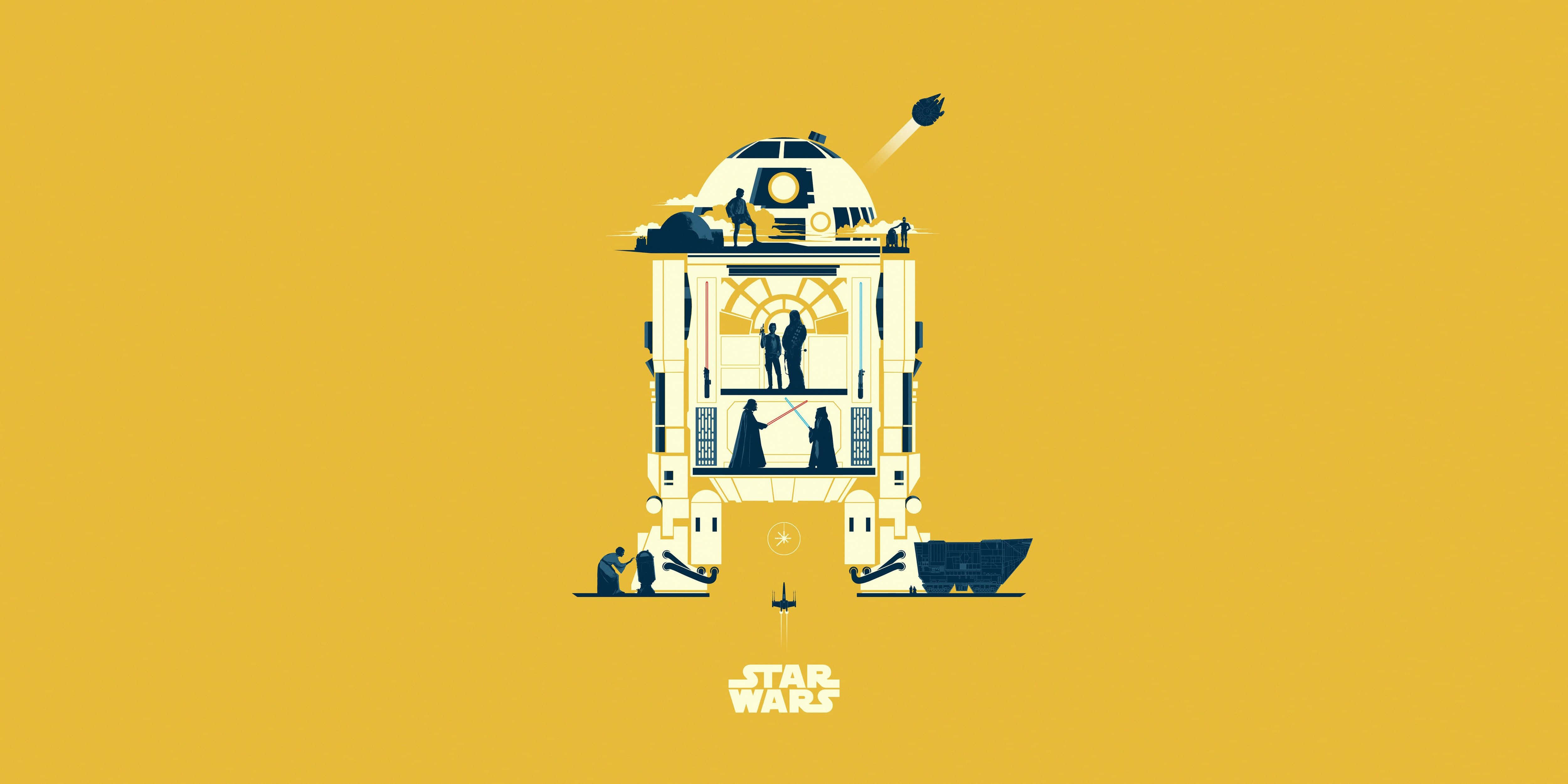 হলুদ R2-D2 আইপ্যাড ওয়ালপেপার