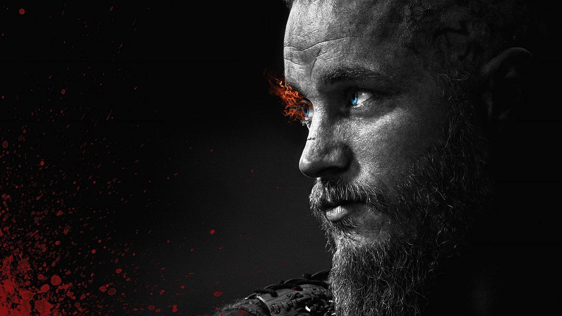 Ragnar Lothbrok 4K ভাইকিংস জ্বলন্ত চোখের পাপড়ি সাদা-কালো ওয়ালপেপার