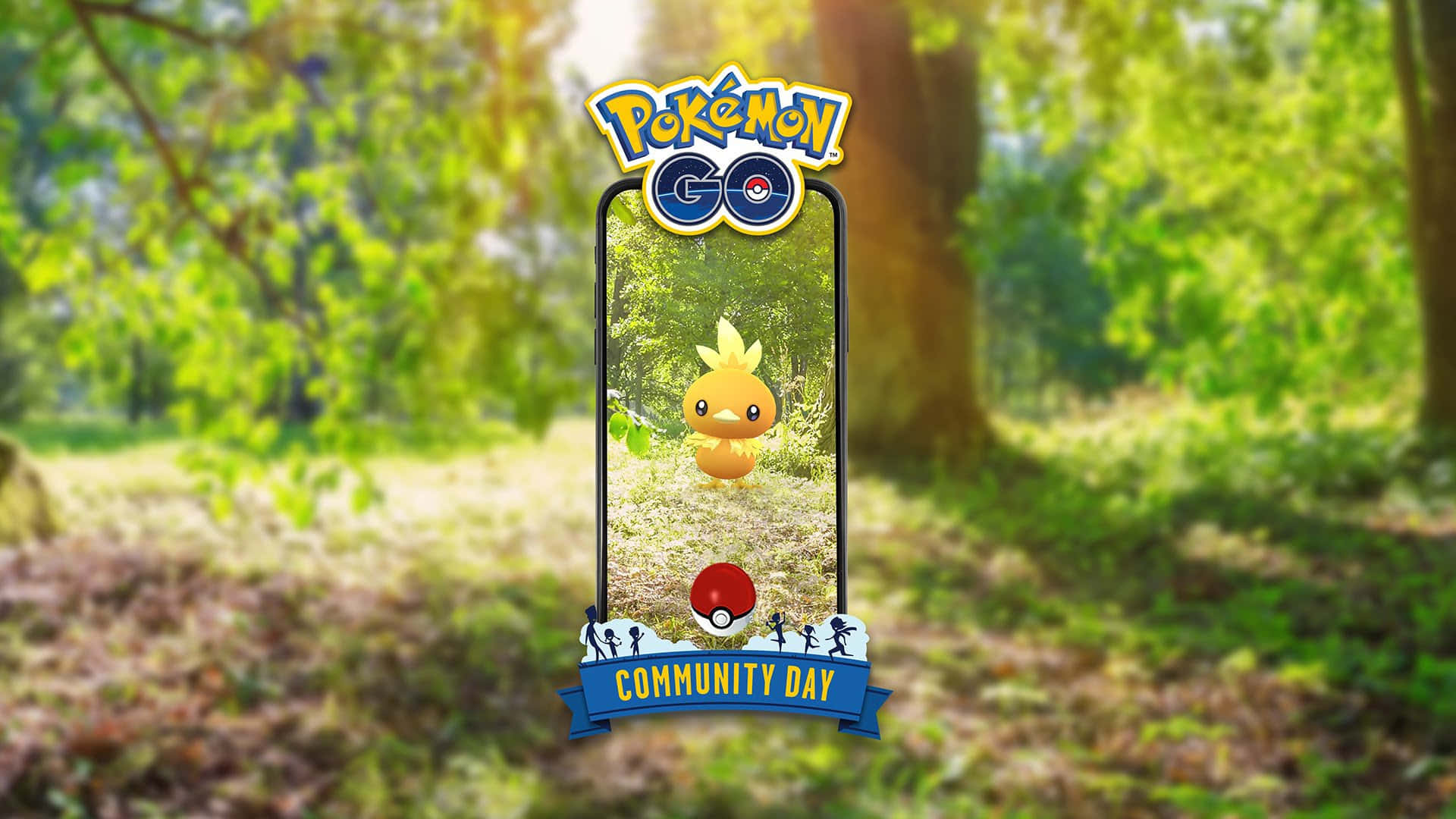 Torchic সহ পোকেমন গো কমিউনিটি ডে লোগো ওয়ালপেপার