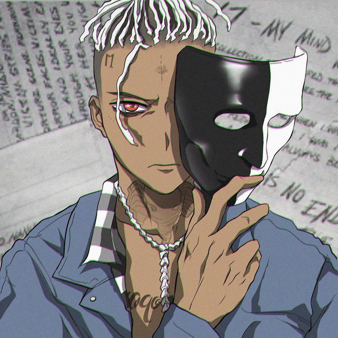 Xxxtentacion অ্যানিমে কালো এবং সাদা মুখোশ ওয়ালপেপার