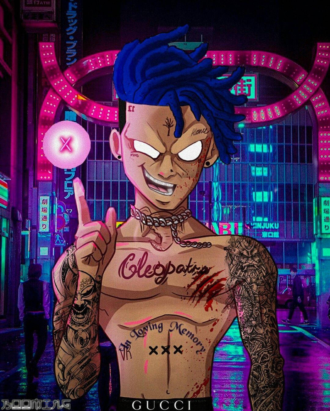 Xxxtentacion অ্যানিমে নীল চুলের র্যাপার ওয়ালপেপার