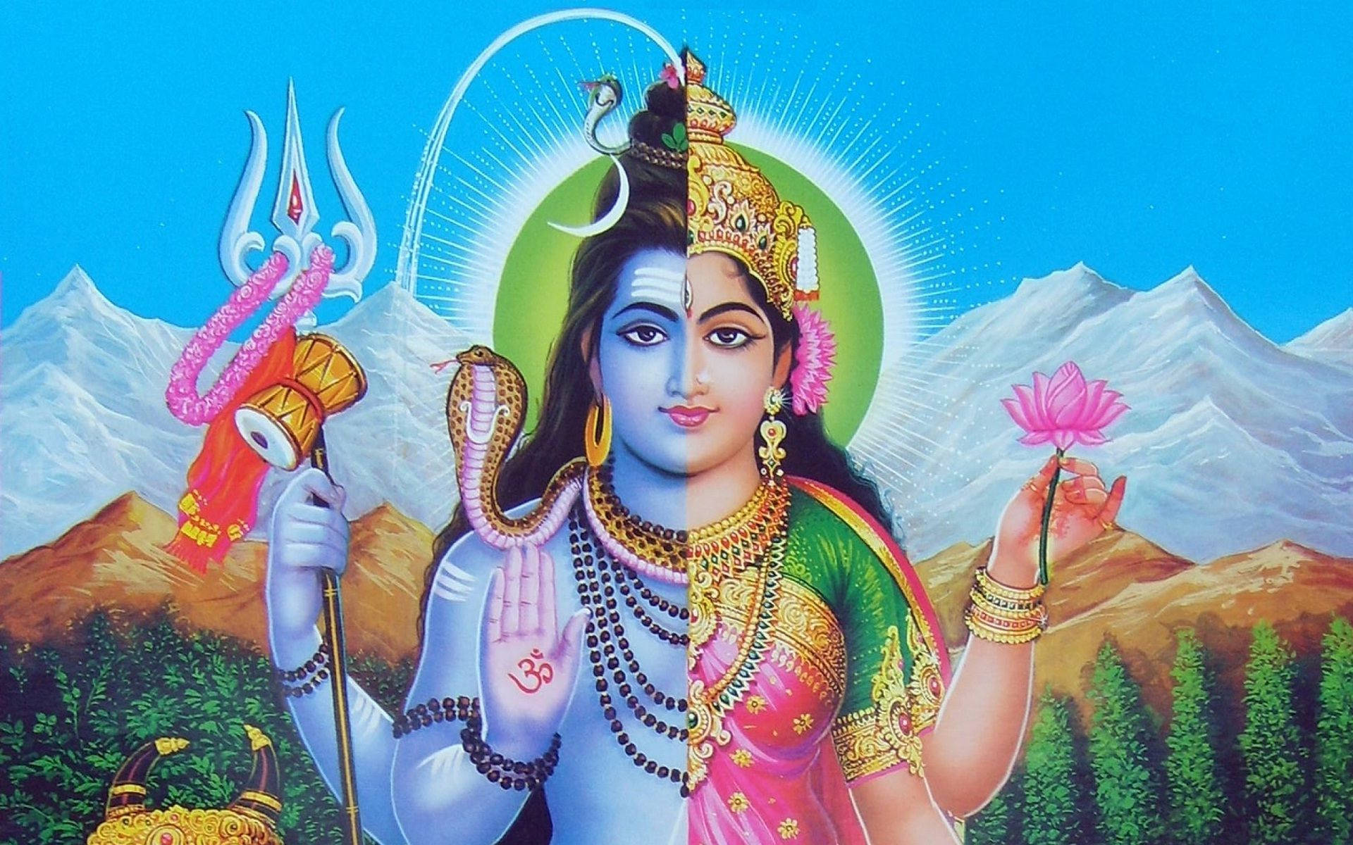 অর্ধনারীশ্বর শিব পার্বতী আর্ট ওয়ালপেপার