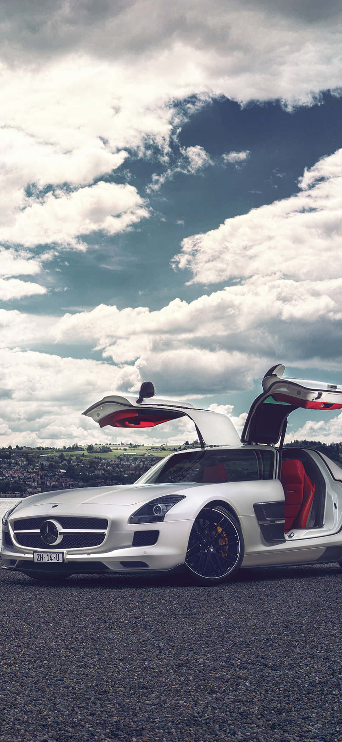 আইফোন X AMG GT-R ব্যাকগ্রাউন্ড খোলা দরজা SLS AMG ওয়ালপেপার