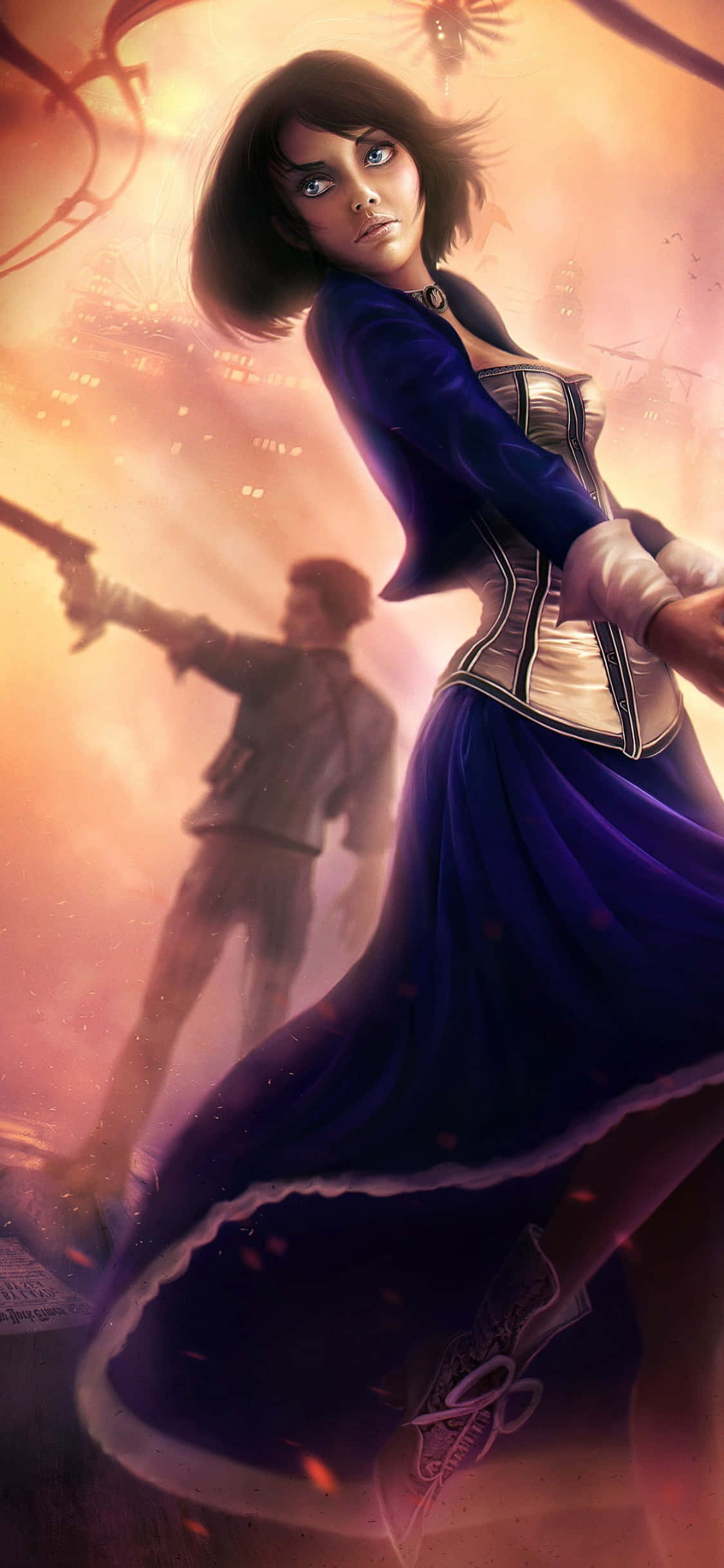 আইফোন X এর জন্য Bioshock Infinite ব্যাকগ্রাউন্ড - বুকার ও এলিজাবেথের ফ্যানার্ট চিত্রকর্ম ওয়ালপেপার