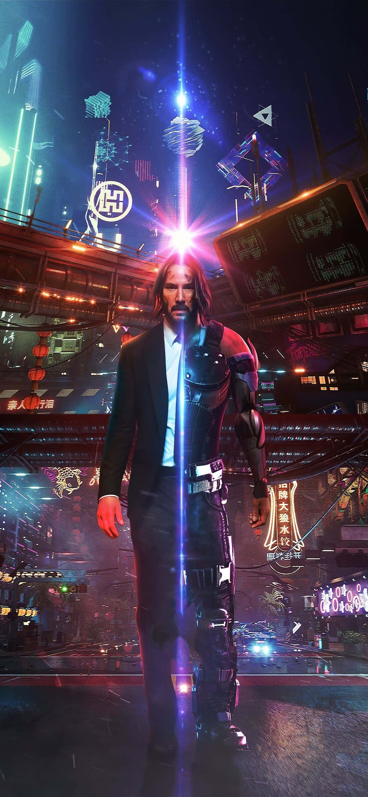 iPhone XS Max Cyberpunk 2077 কিয়ানু রিভস ব্যাকগ্রাউন্ড ওয়ালপেপার