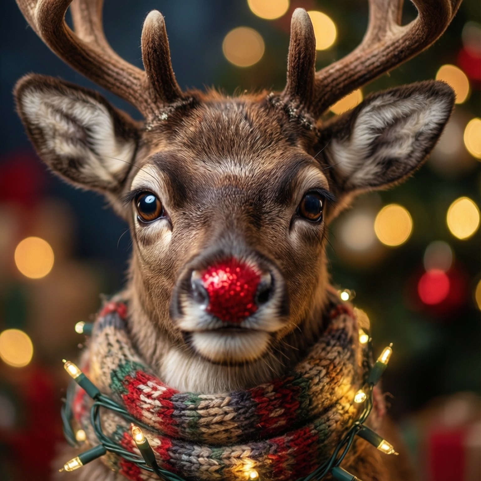 উজ্জ্বল আলোয় সজ্জিত রেইনডিয়ার ওয়ালপেপার