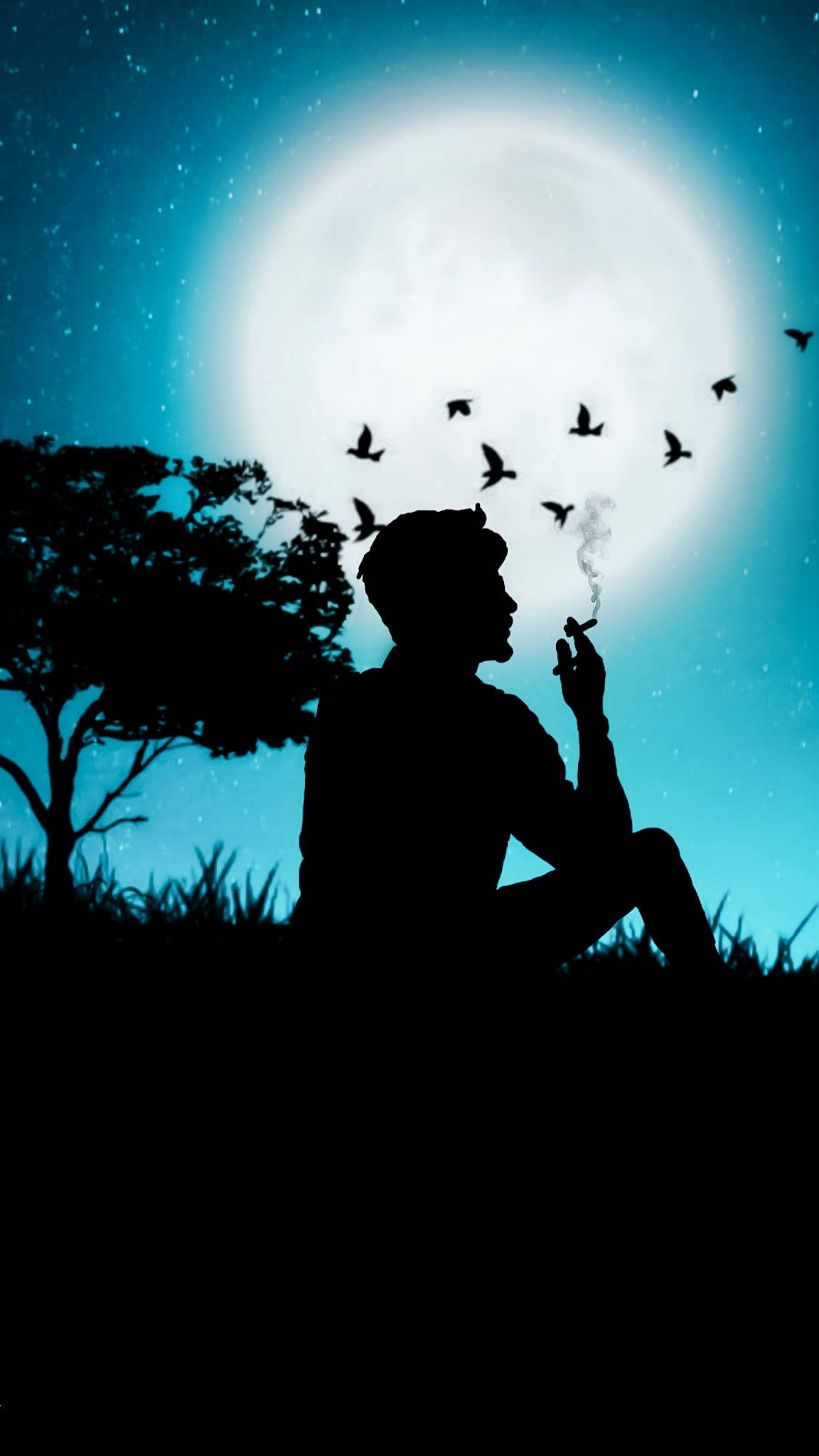 একাকী প্রেমিক পুরুষ ধূমপান করছে ওয়ালপেপার
