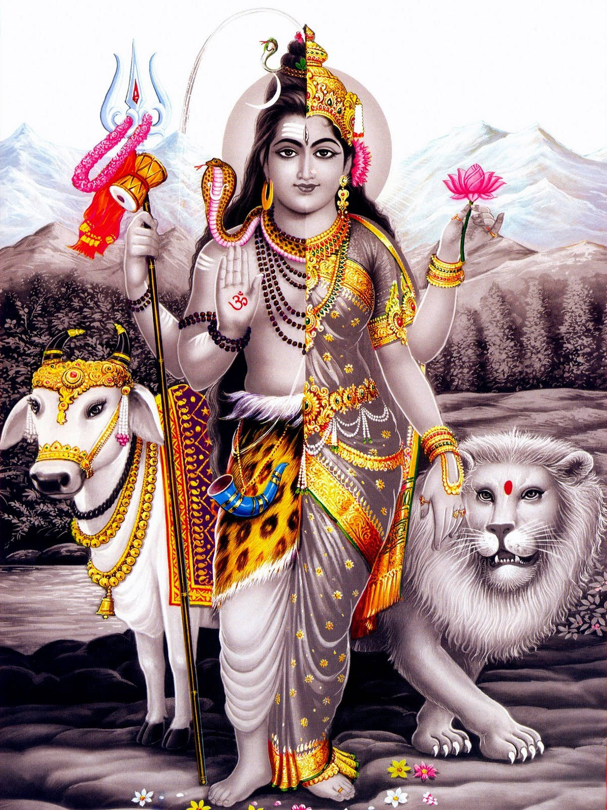 কালার পপ আর্ট শিব পার্বতী অর্ধনারীশ্বর