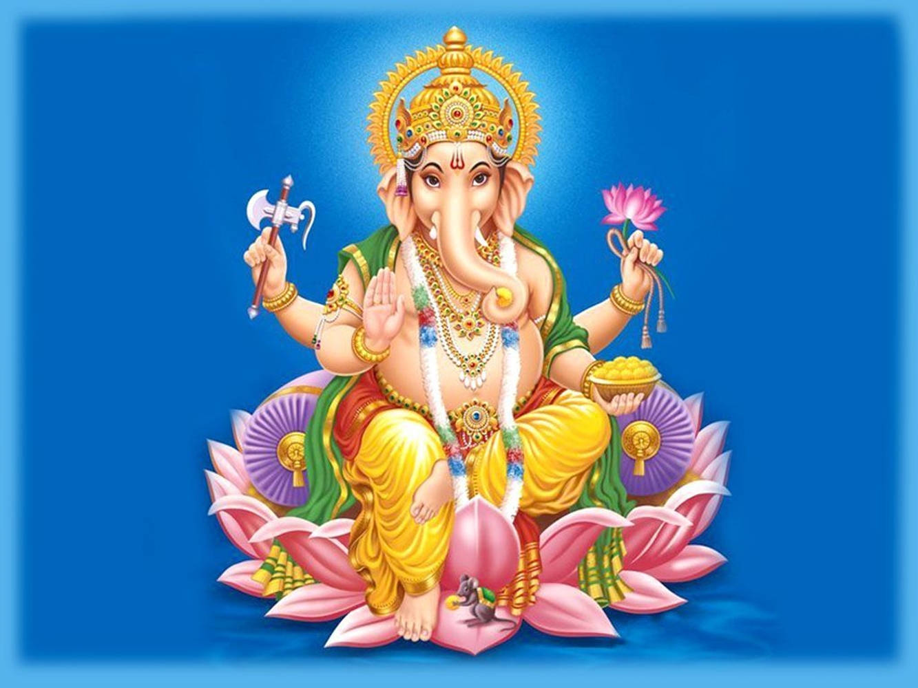 গণেশের ডেস্কটপ গোলাপি পদ্ম সিংহাসন গ্রাফিক আর্টওয়ার্ক ওয়ালপেপার